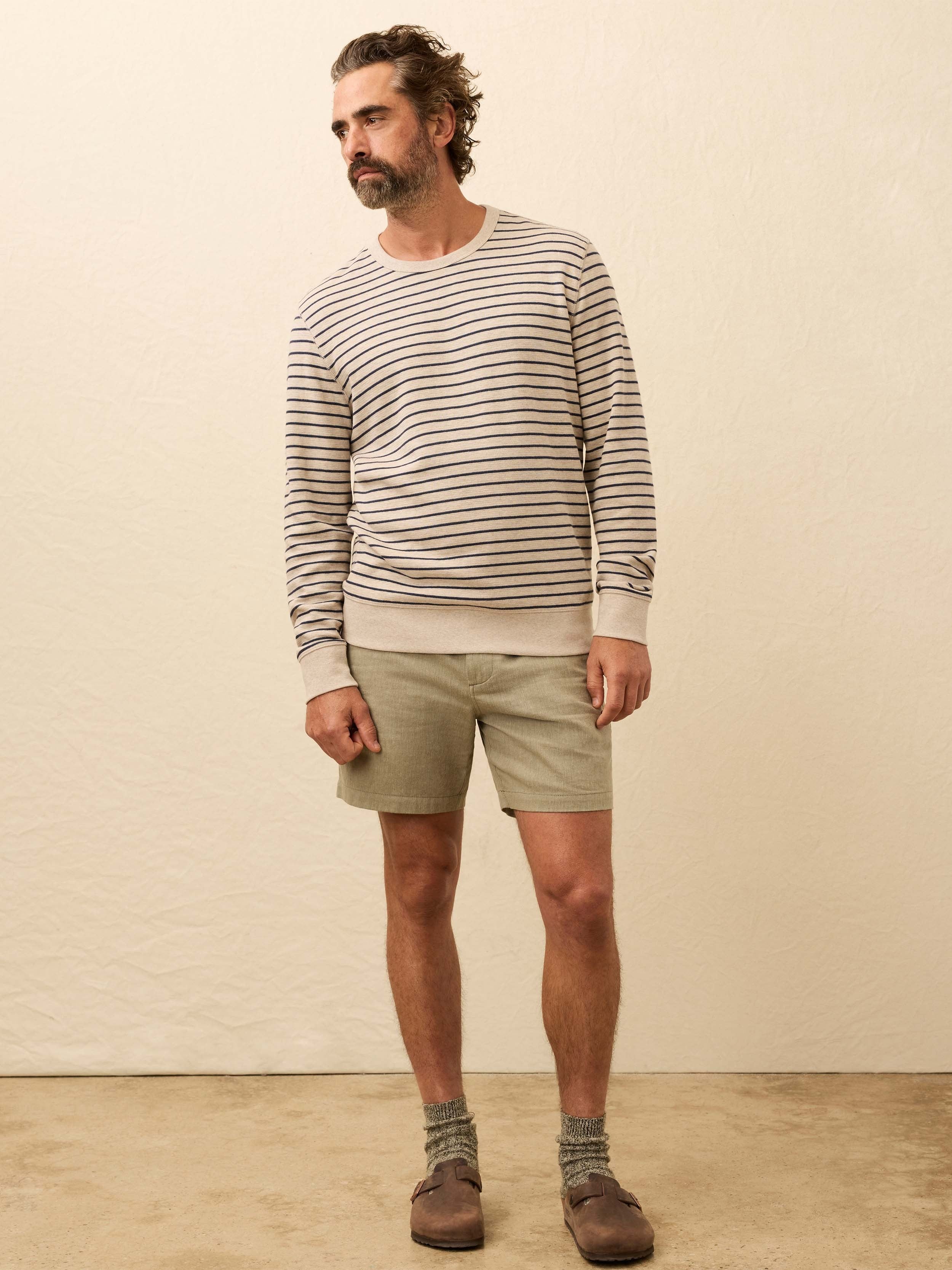 Double Knit Crewneck - Oat Navy Stripe