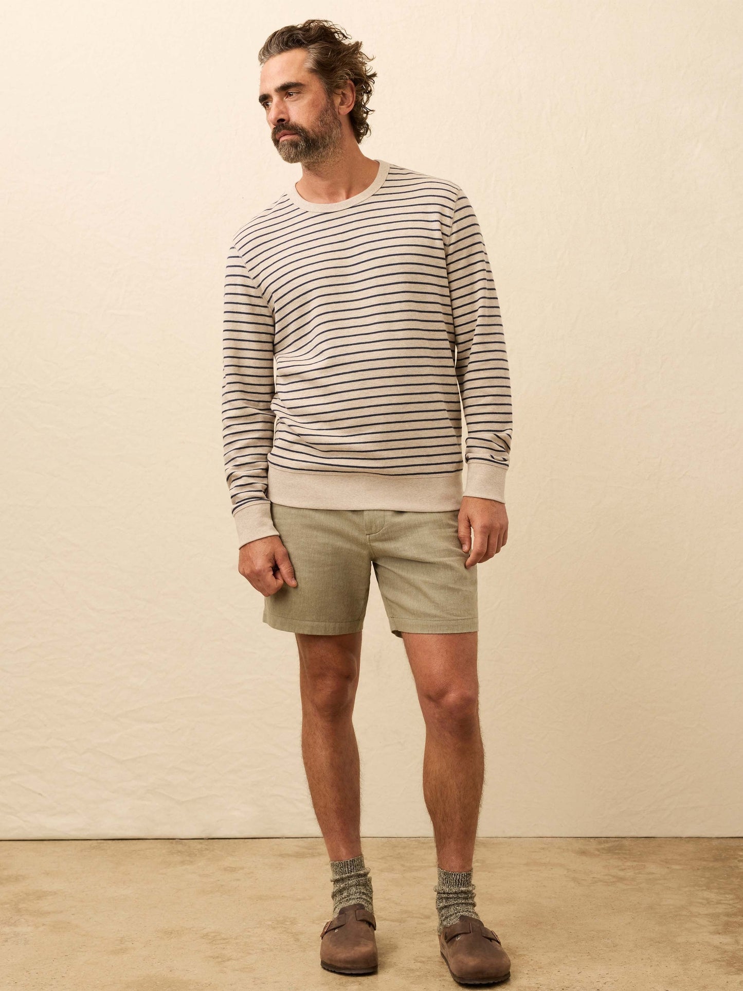 Double Knit Crewneck - Oat Navy Stripe