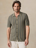 Short-Sleeve Sweater Shirt - Olive Safari Stripe