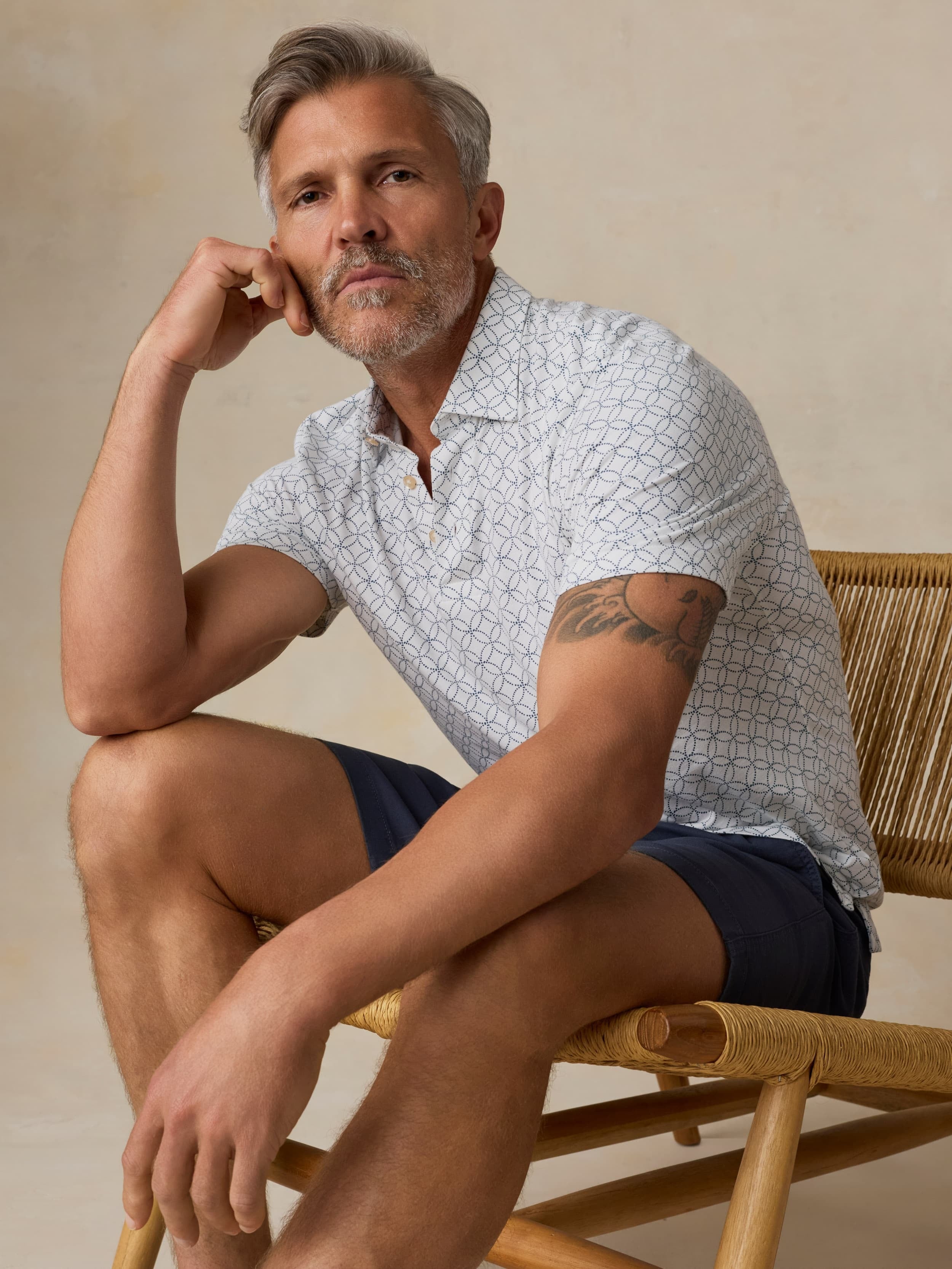 Short-Sleeve MovementTM Pique Polo - Ivory Blue Moonlight