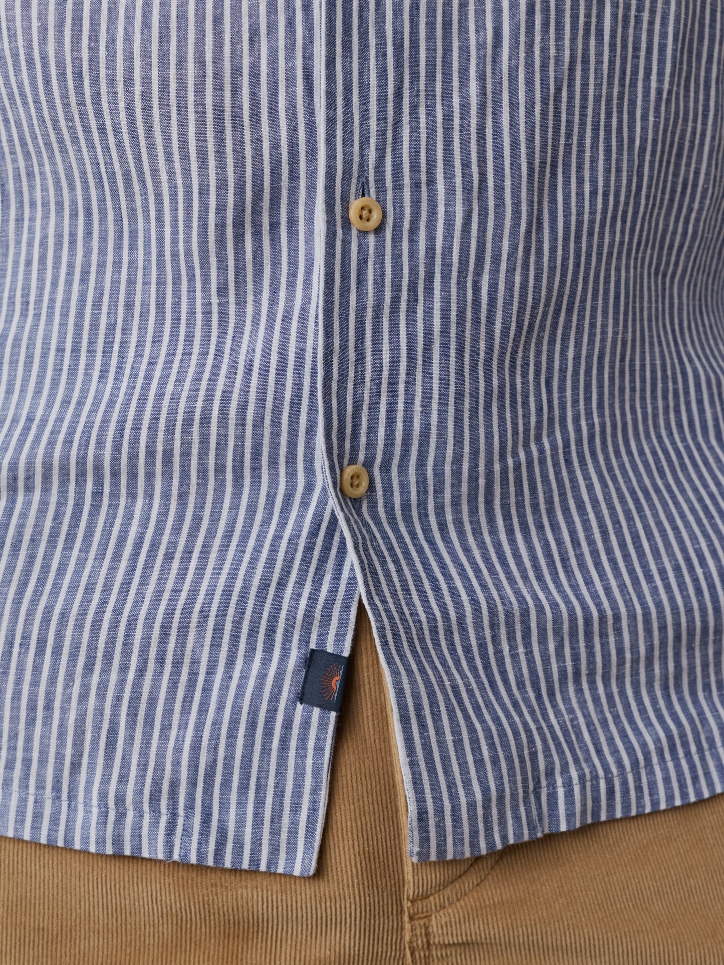Short-Sleeve Laguna Linen Camp Shirt - Cloud Waters Stripe