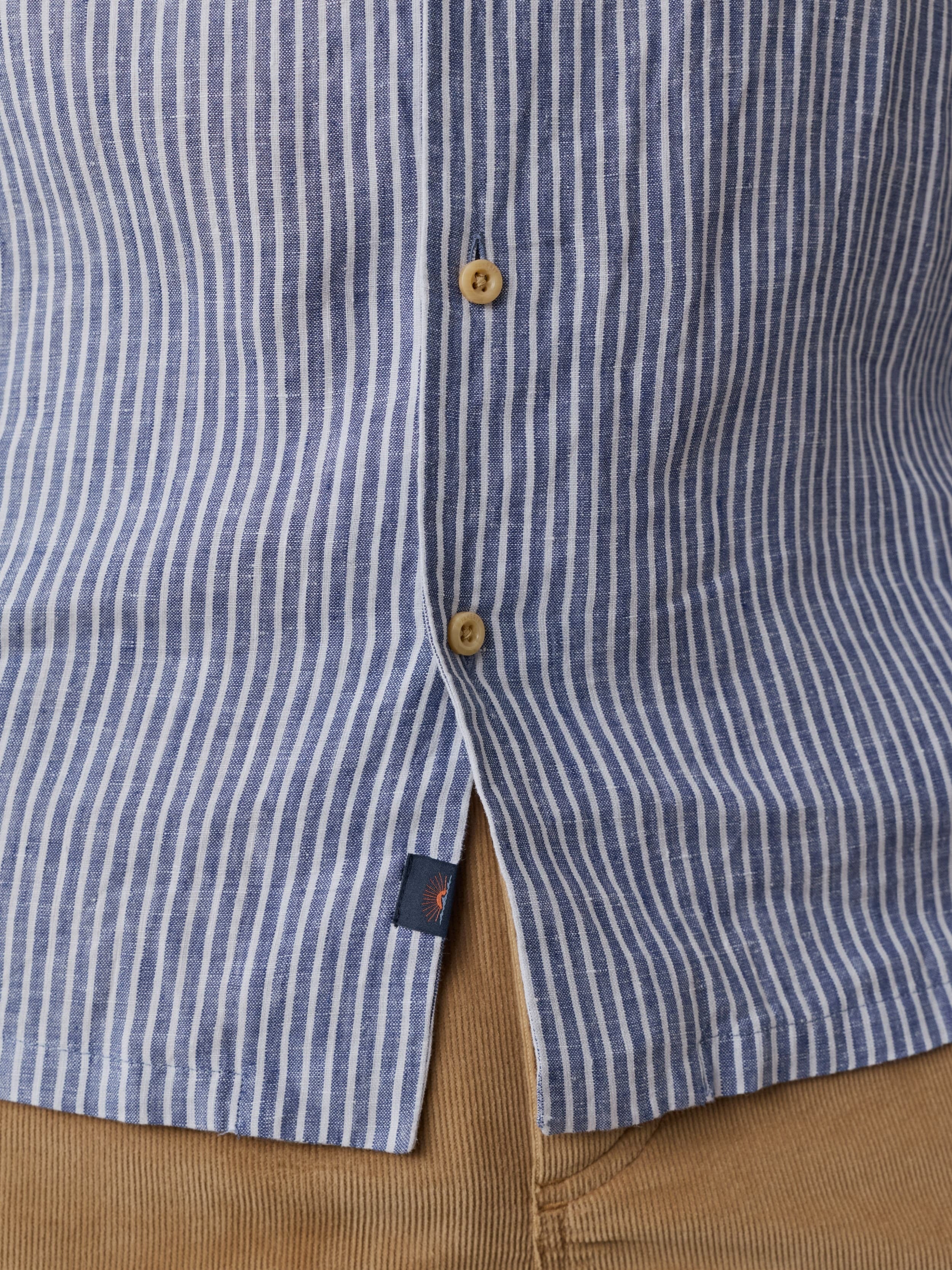 Short-Sleeve Laguna Linen Camp Shirt - Cloud Waters Stripe