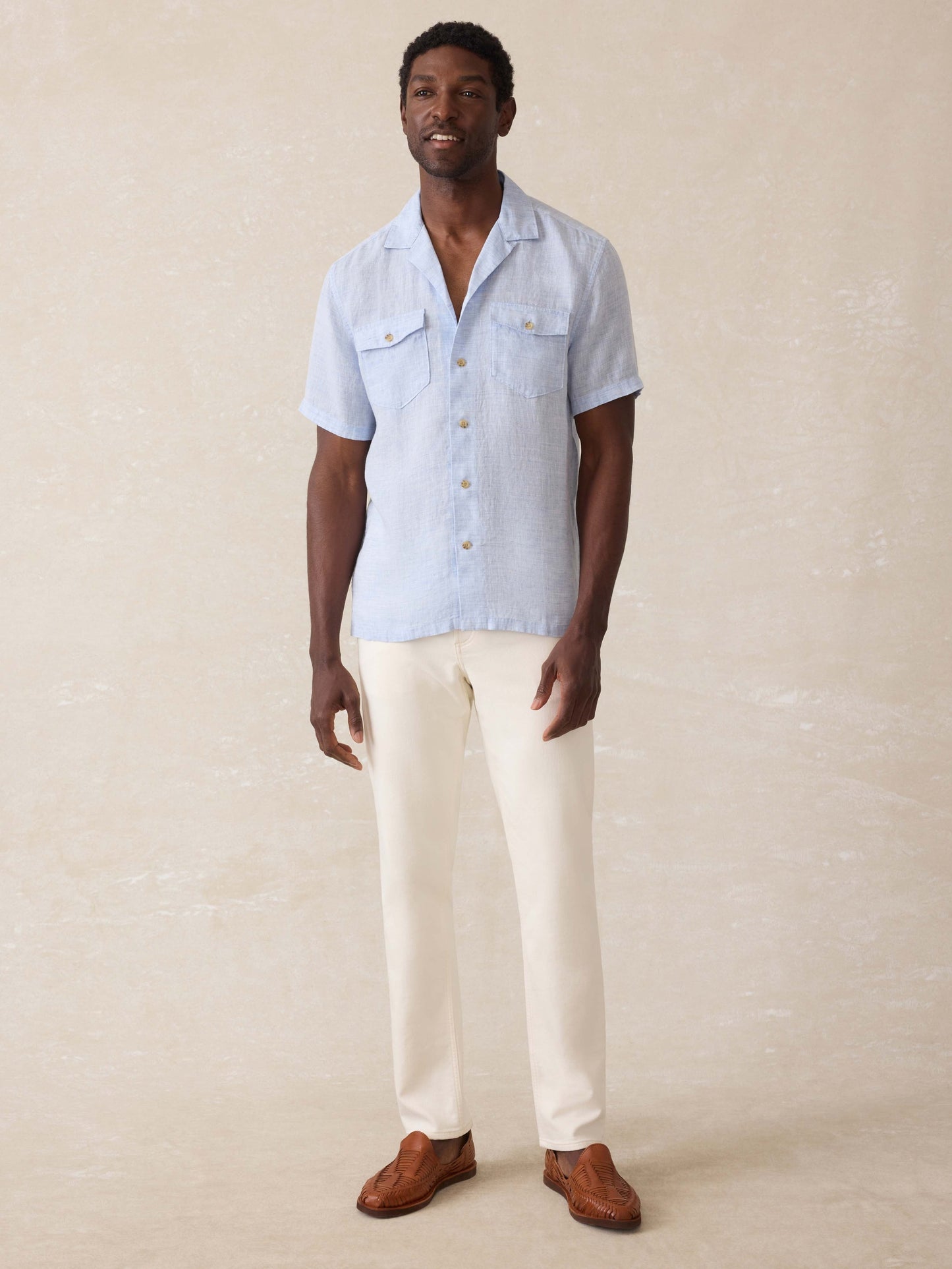 Short-Sleeve Reserve Basque Camp Shirt - Light Blue Melange