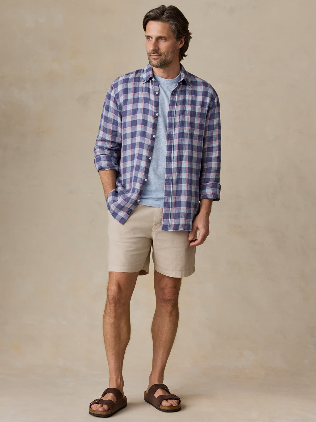 Sunwashed Linen Shirt - Coastal Lake Plaid