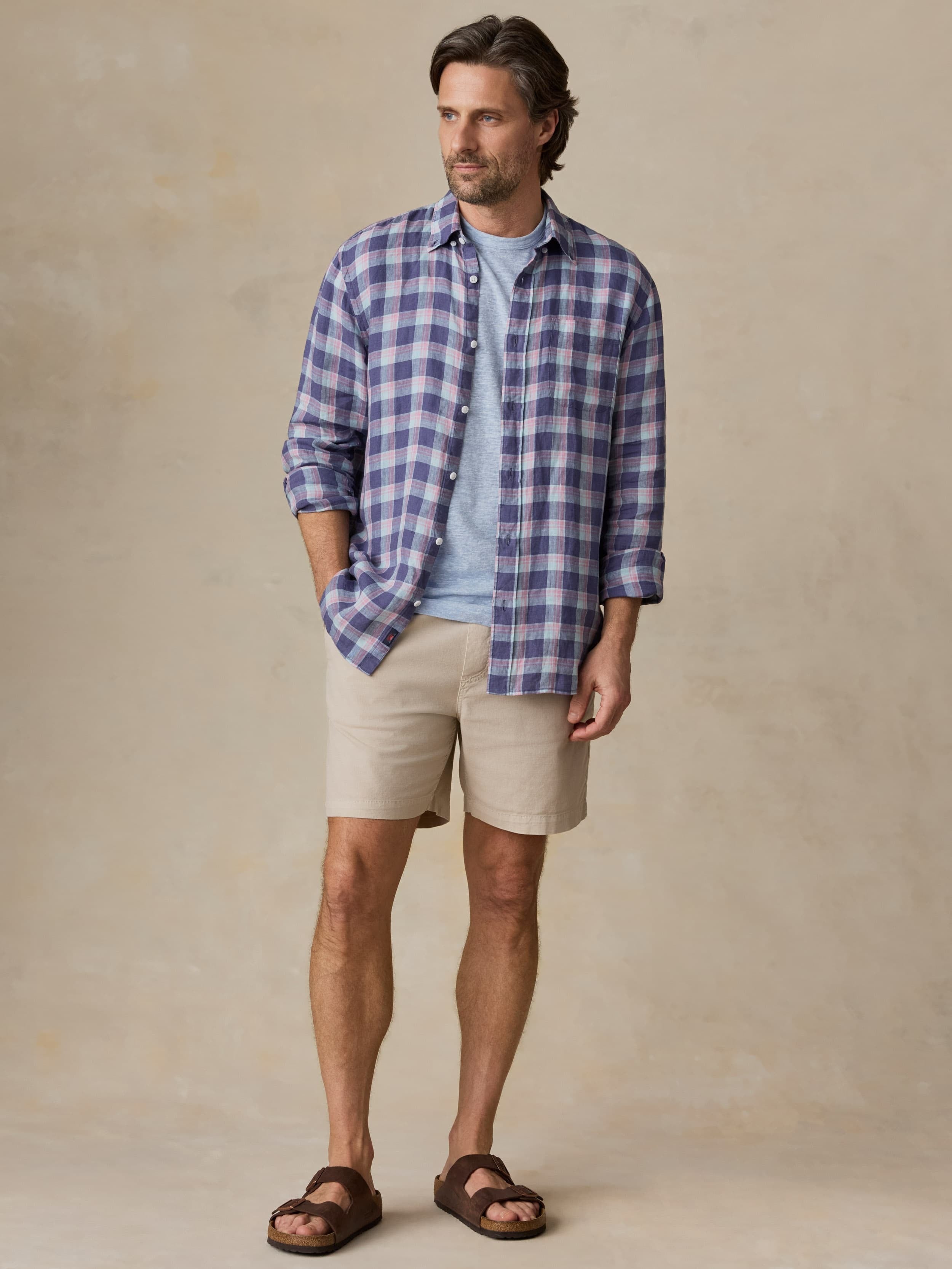 Sunwashed Linen Shirt - Coastal Lake Plaid