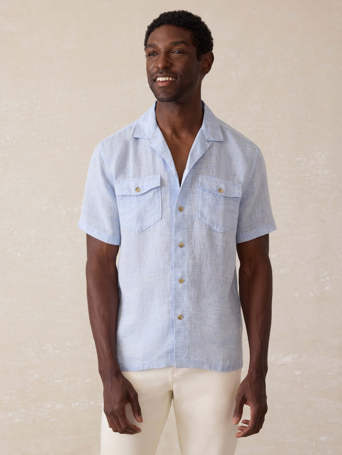Short-Sleeve Reserve Basque Camp Shirt - Light Blue Melange