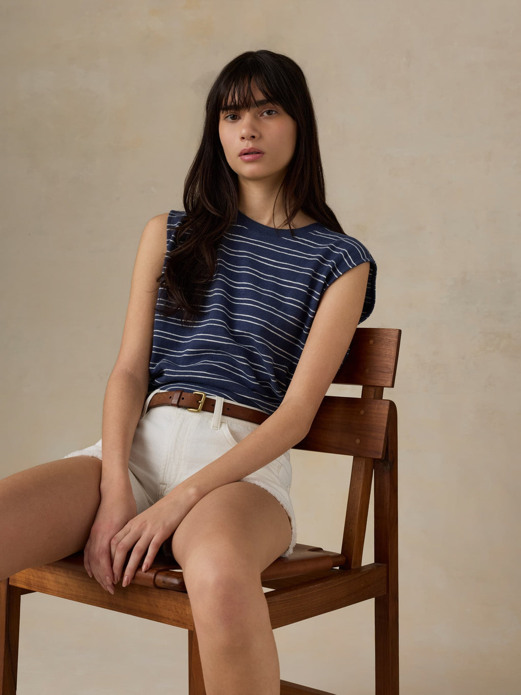 Sunwashed Slub Muscle Tank - Mood Indigo Stripe