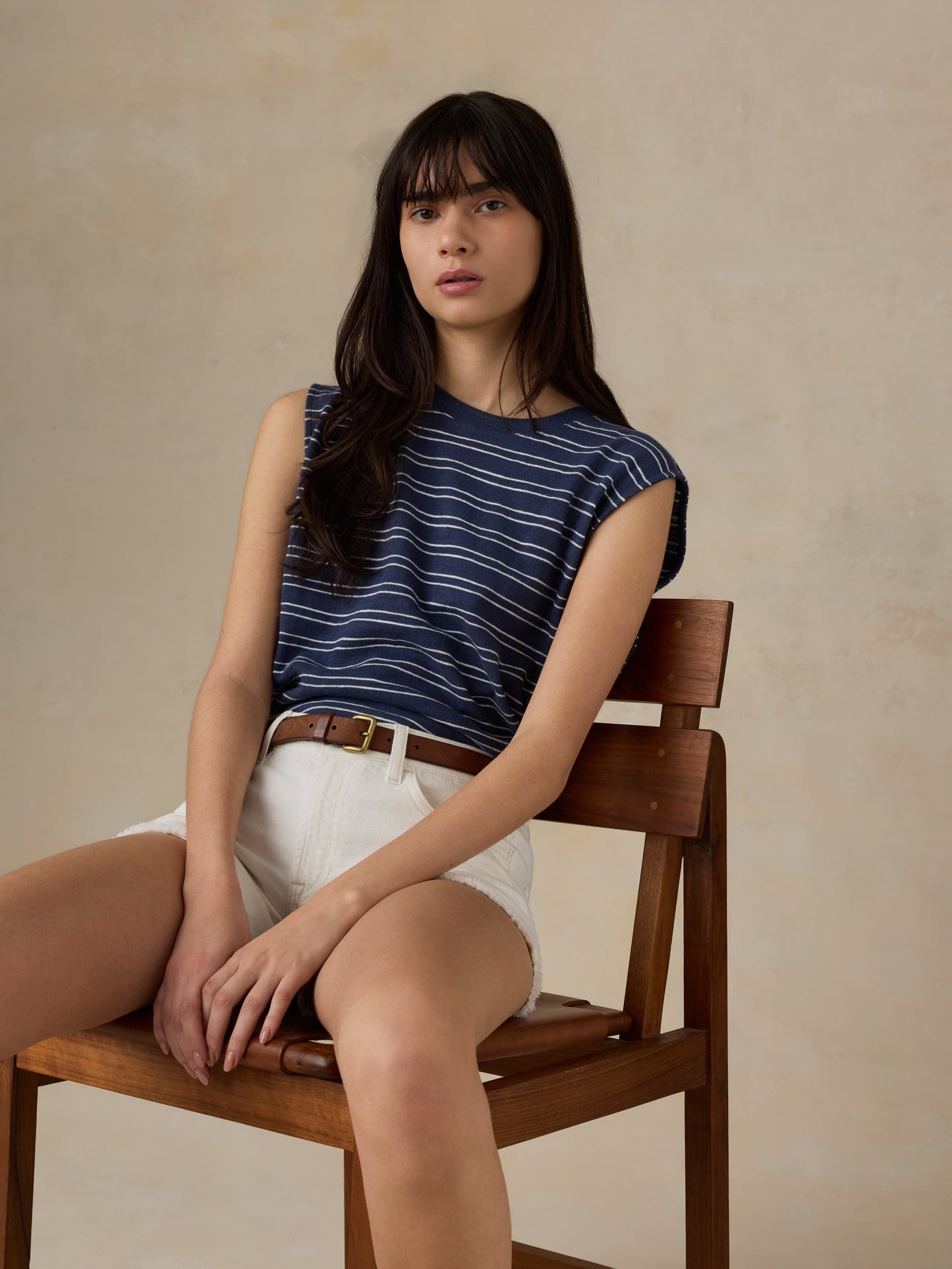Sunwashed Slub Muscle Tank - Mood Indigo Stripe