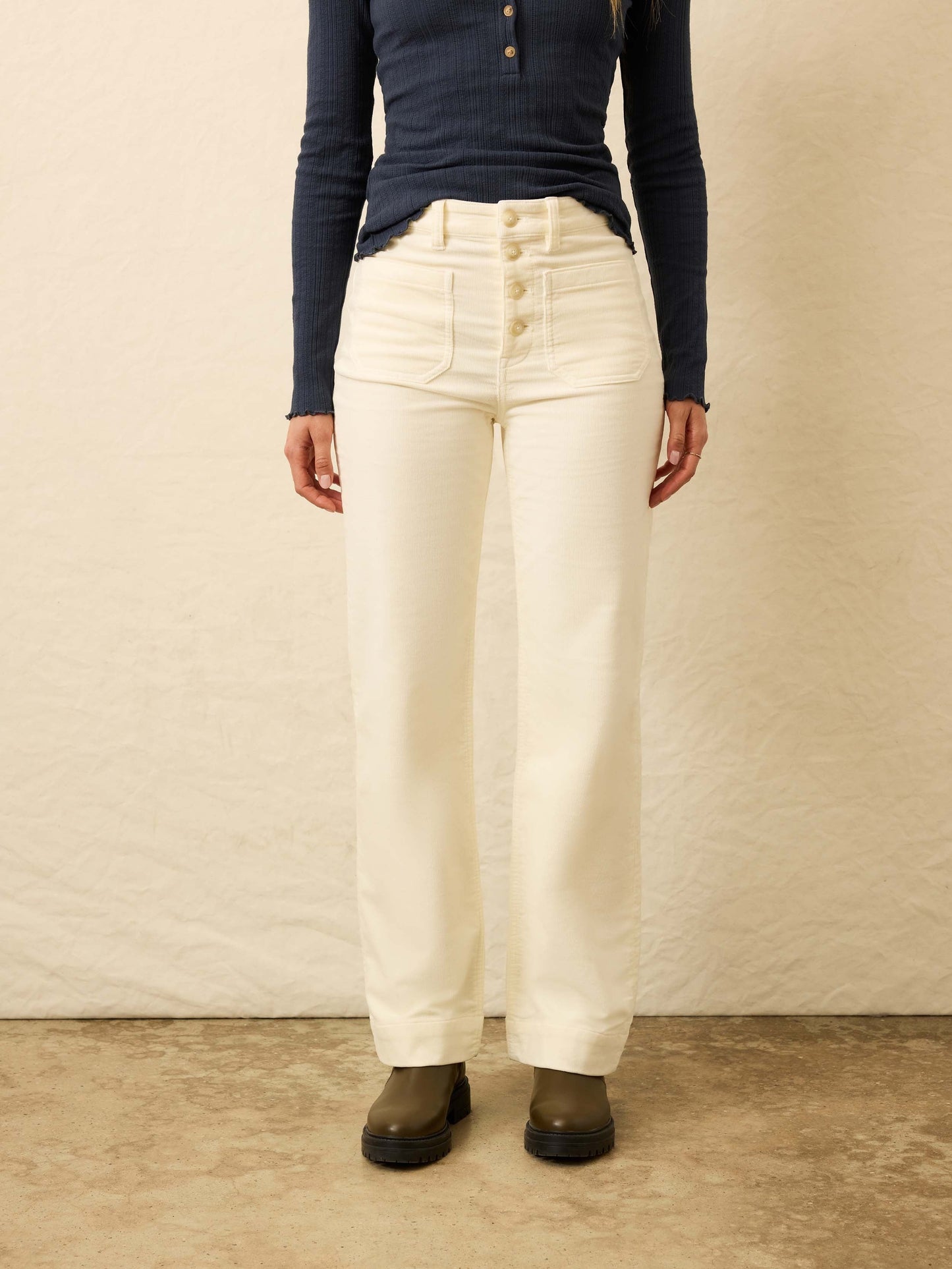 Stretch Terry Cord Patch Pocket Pant - Egret