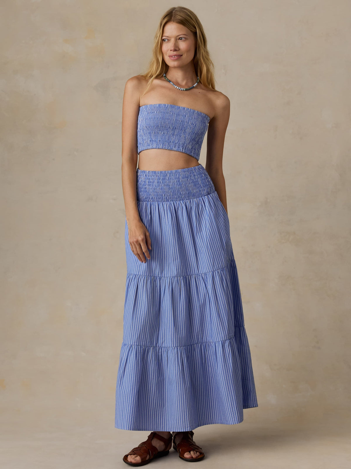 Coastal Poplin Maxi Skirt - Deepwater Stripe