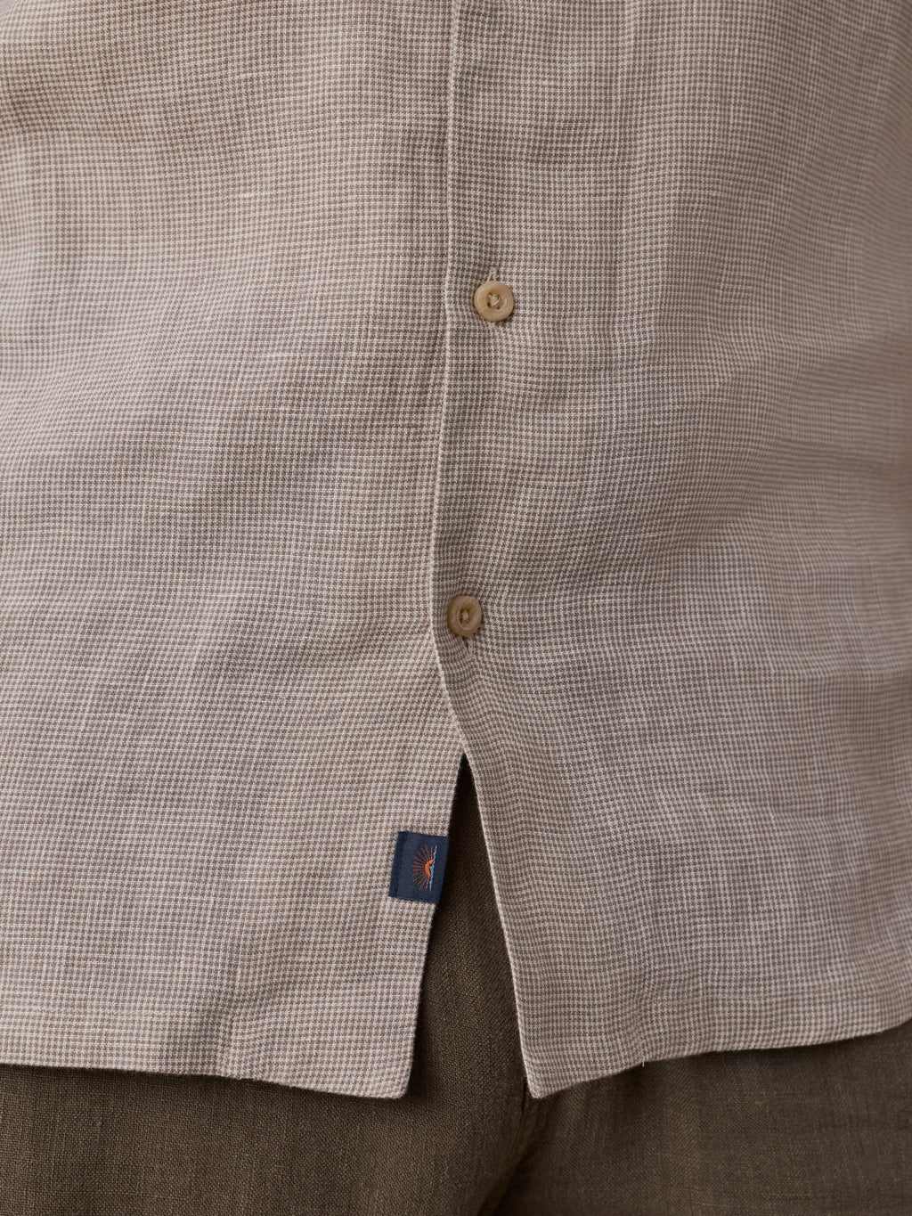 Short-Sleeve Laguna Linen Camp Shirt - Khaki Pincheck