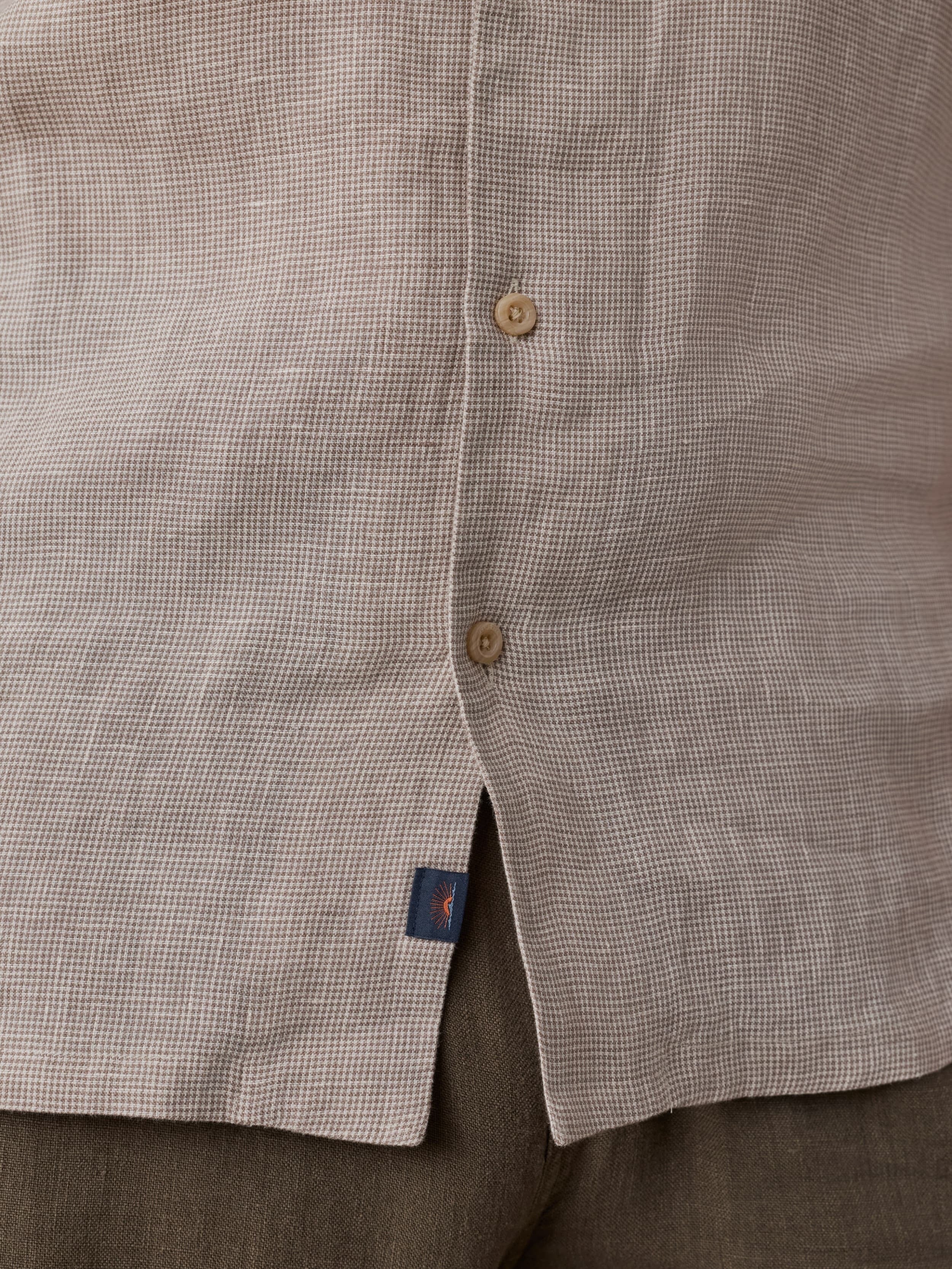 Short-Sleeve Laguna Linen Camp Shirt - Khaki Pincheck
