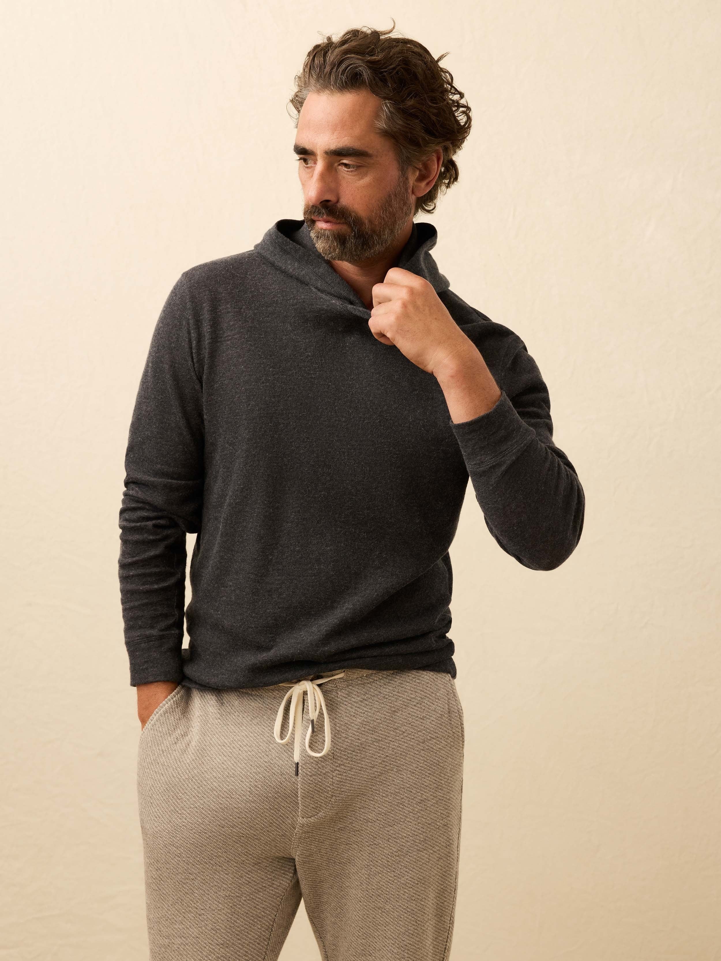 Aspen Lounge Cashmere Hoodie - Coal Smoke Melange
