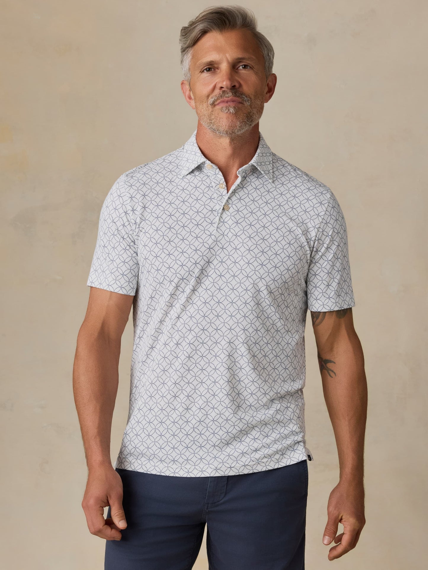 Short-Sleeve MovementTM Pique Polo - Ivory Blue Moonlight