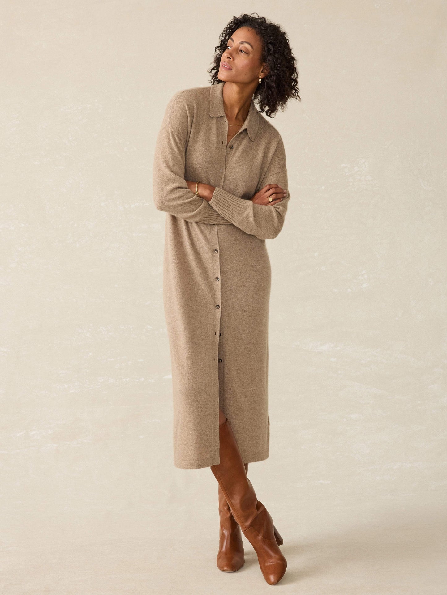 Coastal Cashmere Maxi Shirtdress - Driftwood