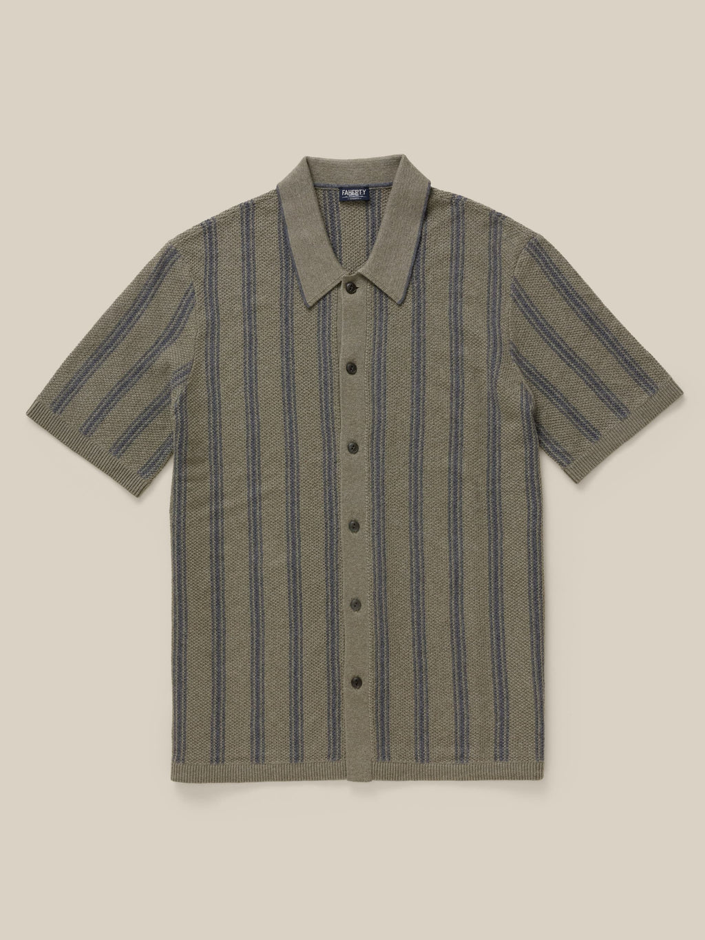 Short-Sleeve Sweater Shirt - Olive Safari Stripe