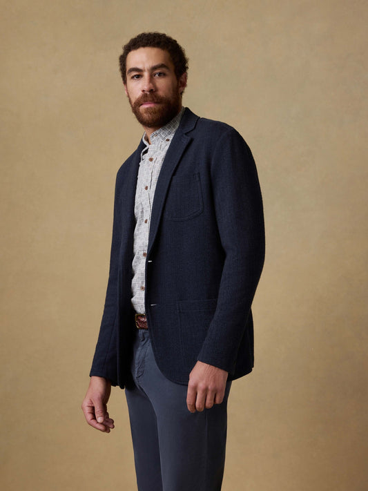 Inlet Knit Tweed Blazer - Navy Twilight Herringbone