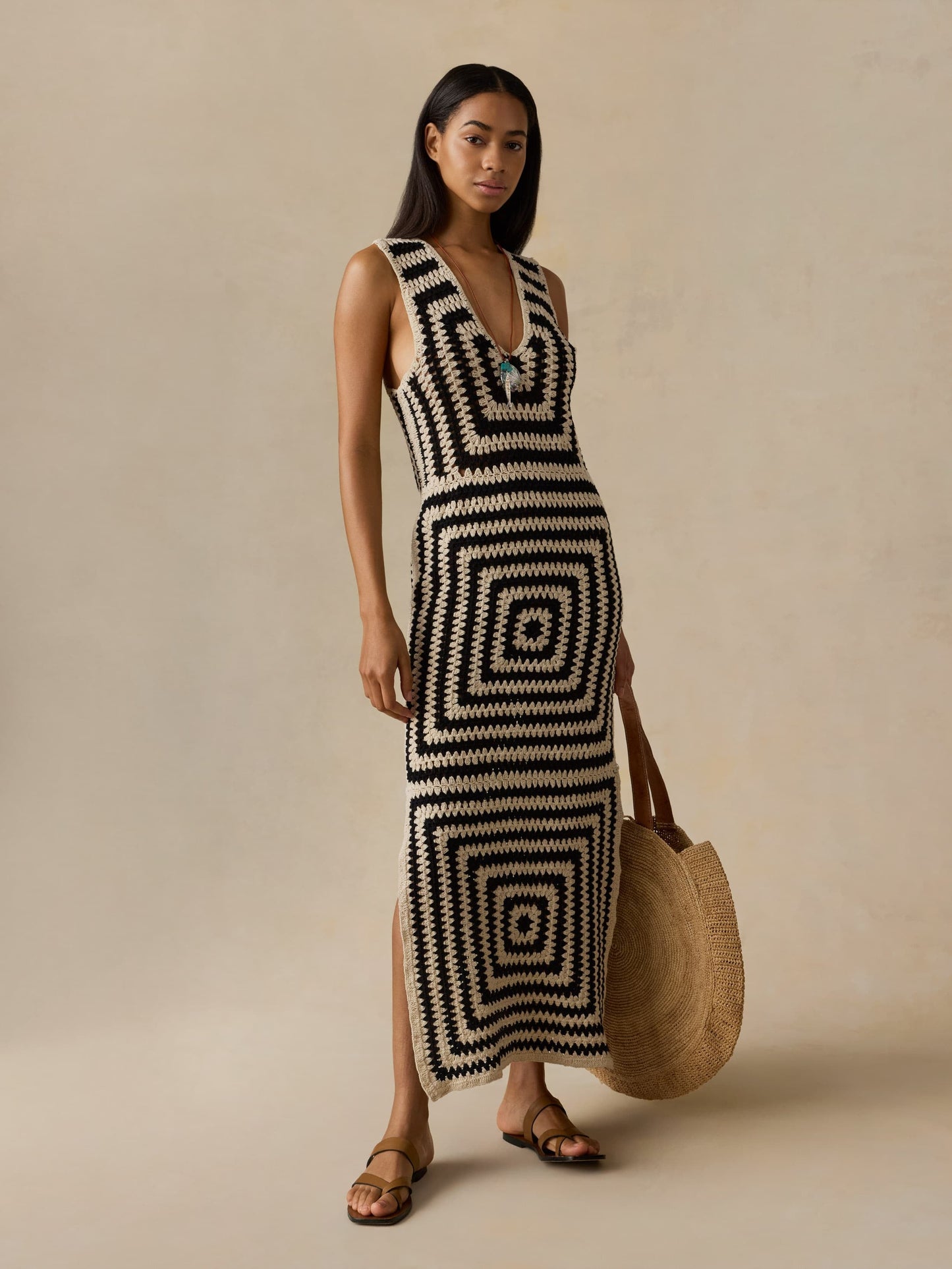 Seacoast Crochet Column Dress - Midnight Labyrinth