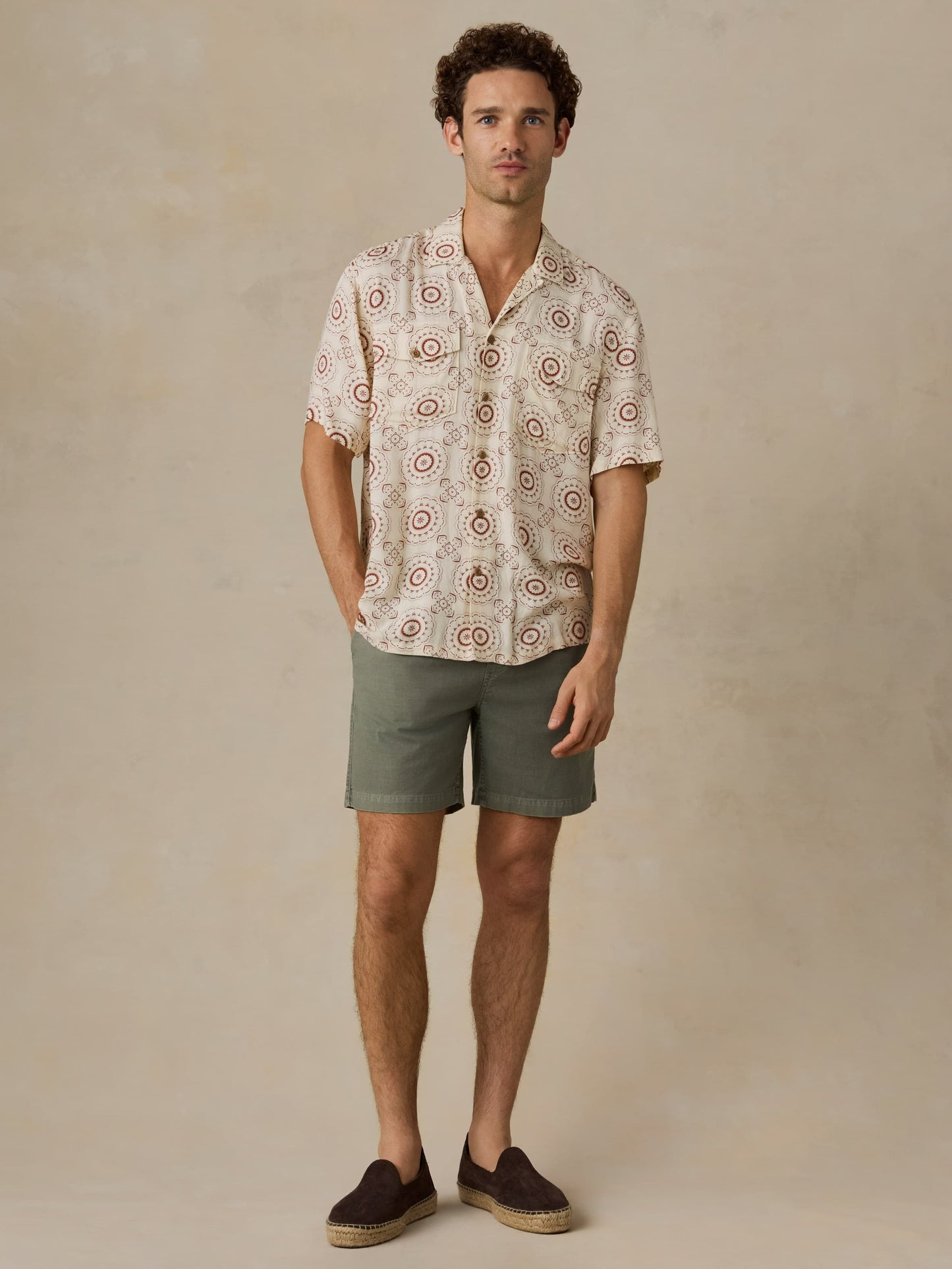 Short-Sleeve Bali Camp Shirt - Cream Sunburst Bloom