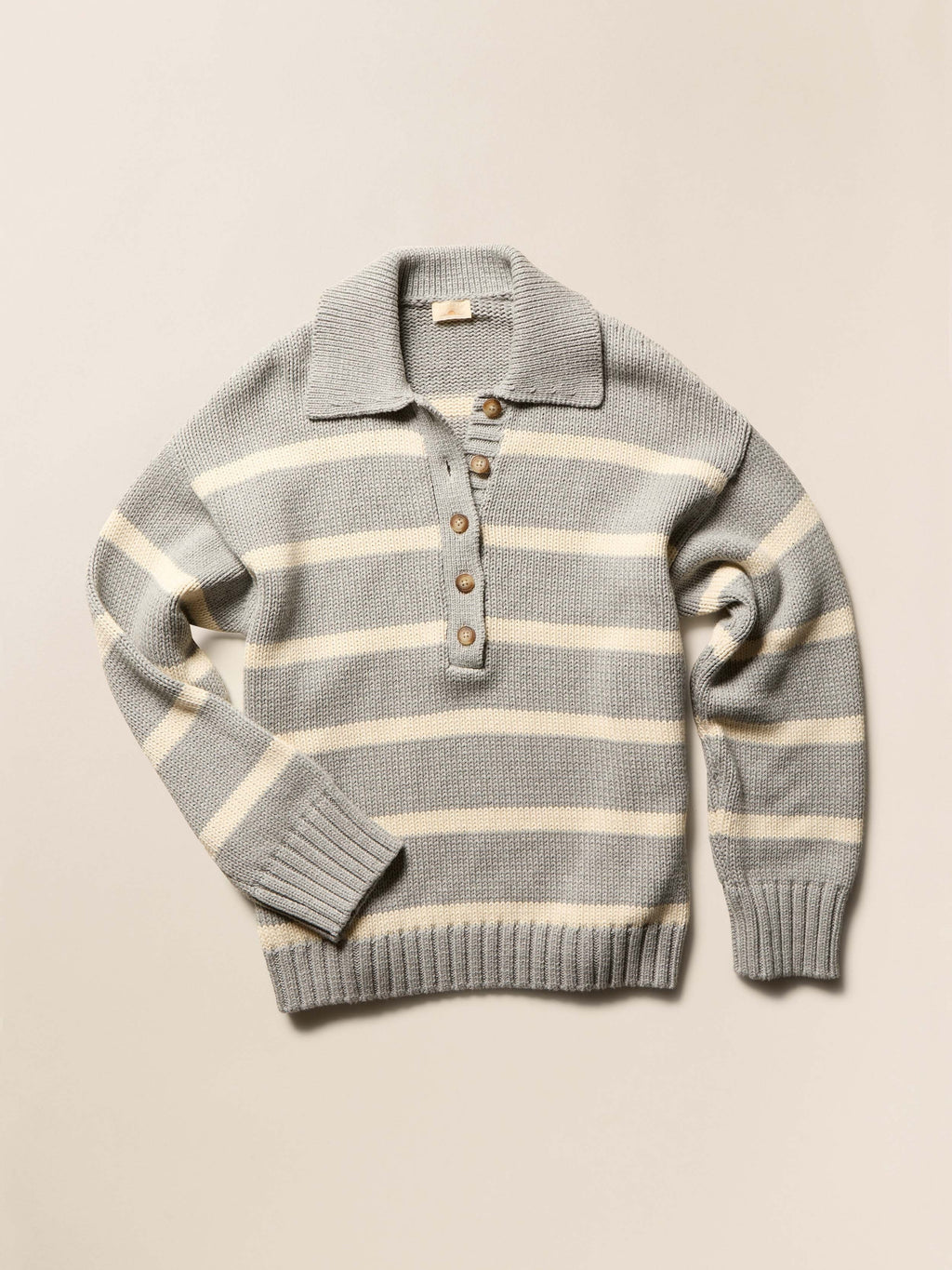 Sunwashed Cotton Polo Sweater - Grey Heather Stripe