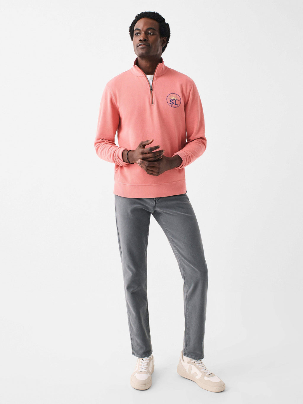 Spring Lake Long- Sleeve Terry Quarter- Zip - Faded Flag