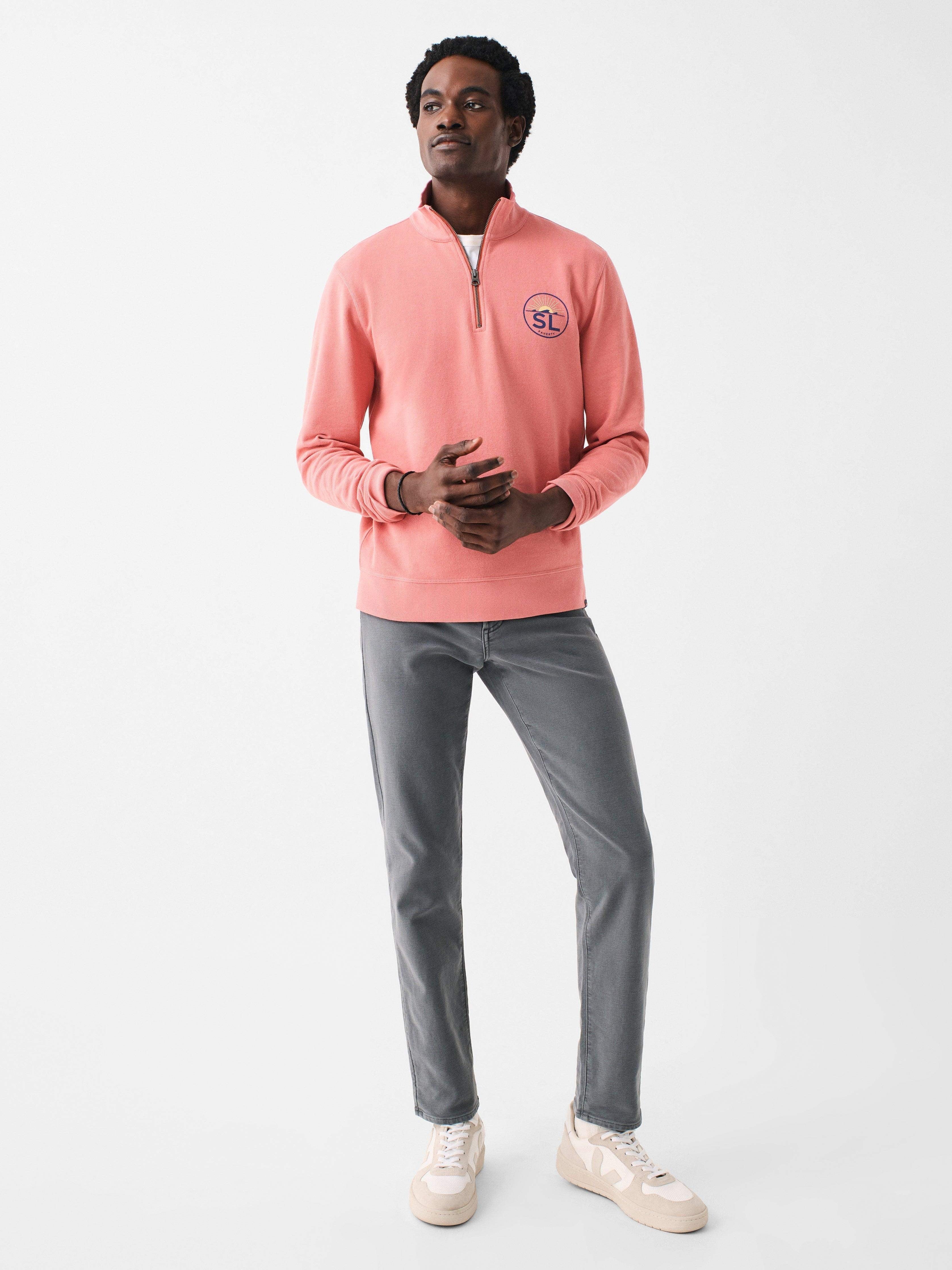 Spring Lake Long- Sleeve Terry Quarter- Zip - Faded Flag