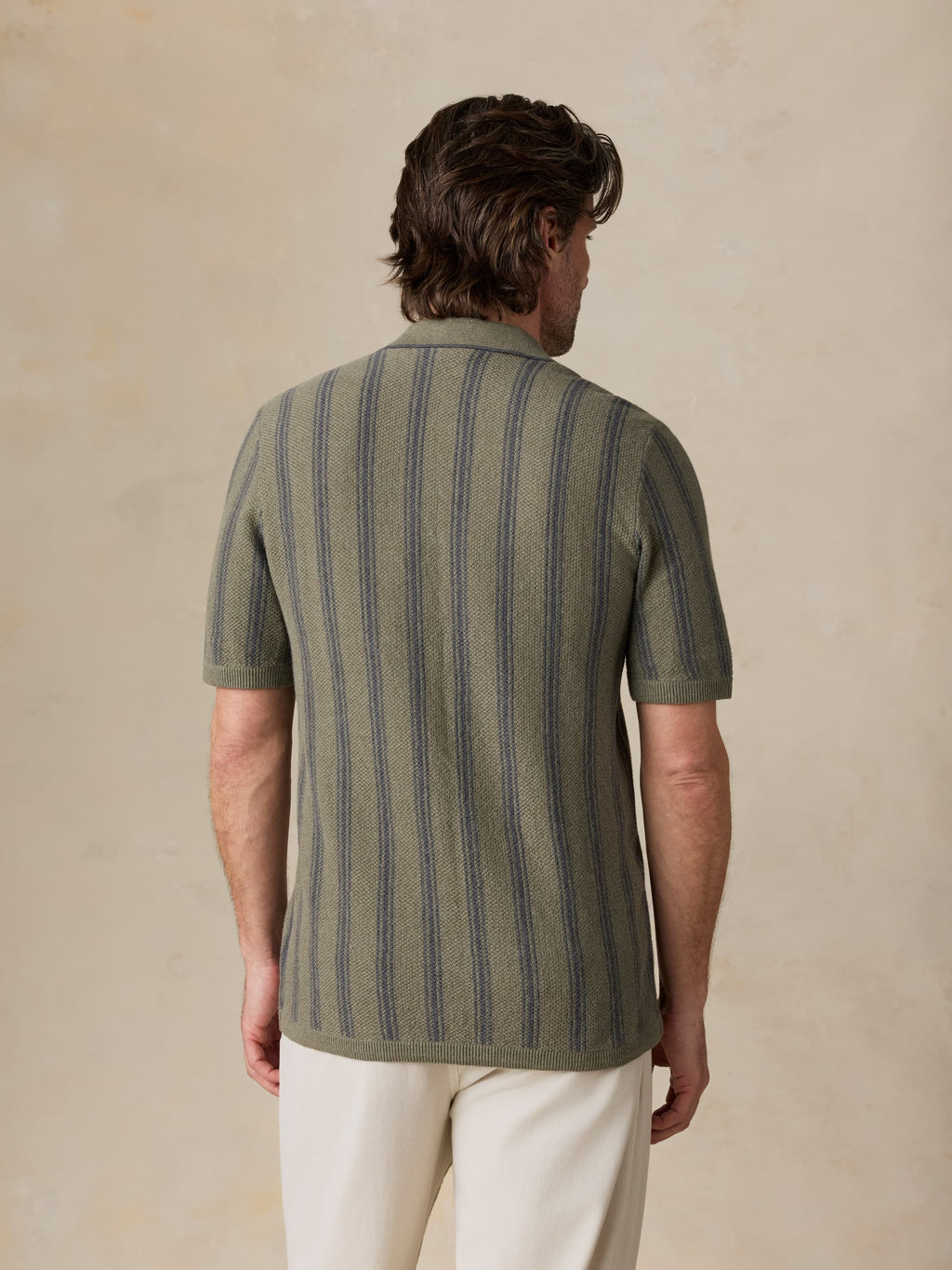 Short-Sleeve Sweater Shirt - Olive Safari Stripe