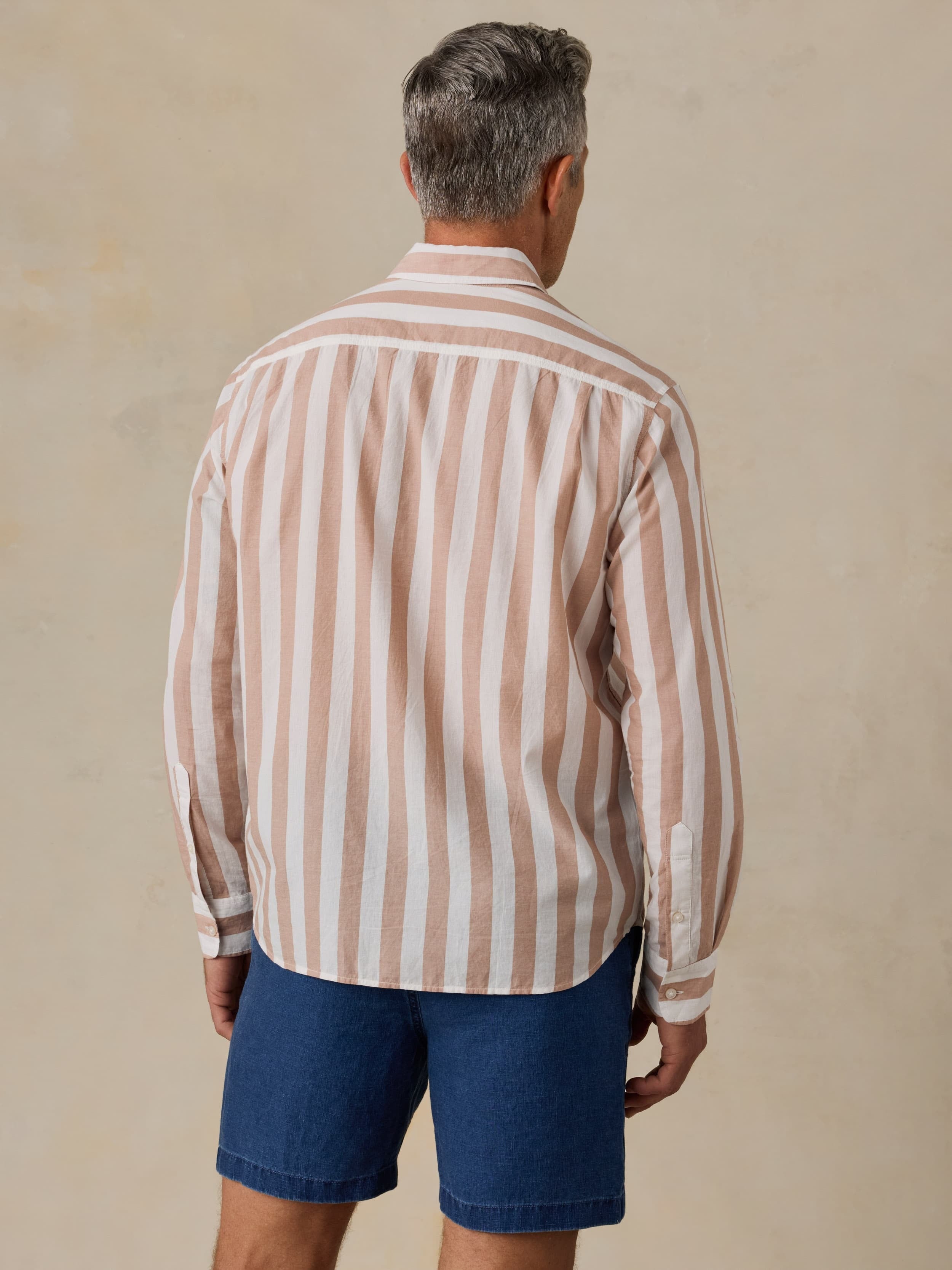 Long-Sleeve Weightless Cotton Shirt - White Clay Stripe