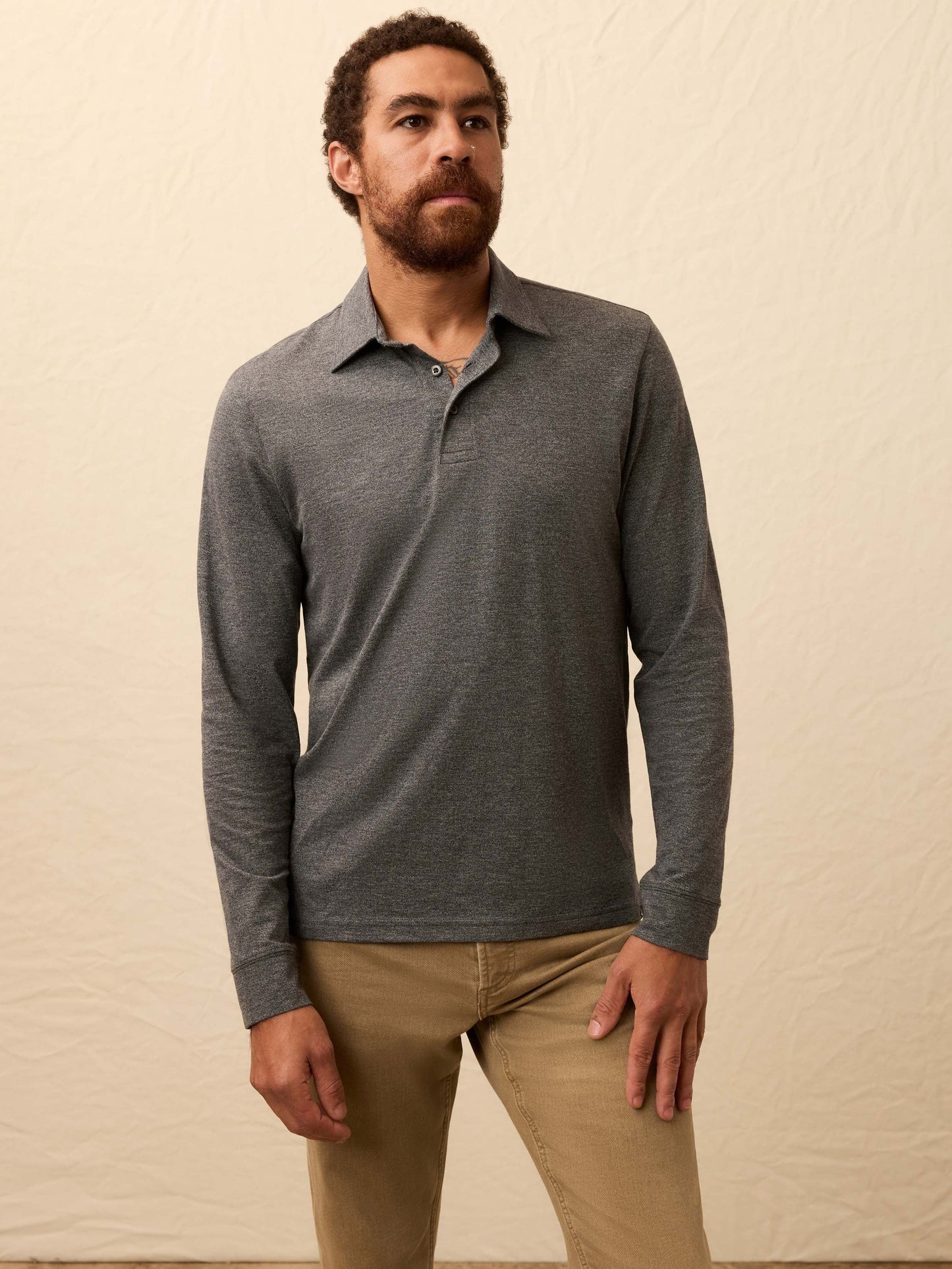 Long-Sleeve MovementTM Pique Polo - Dusty Iron Heather