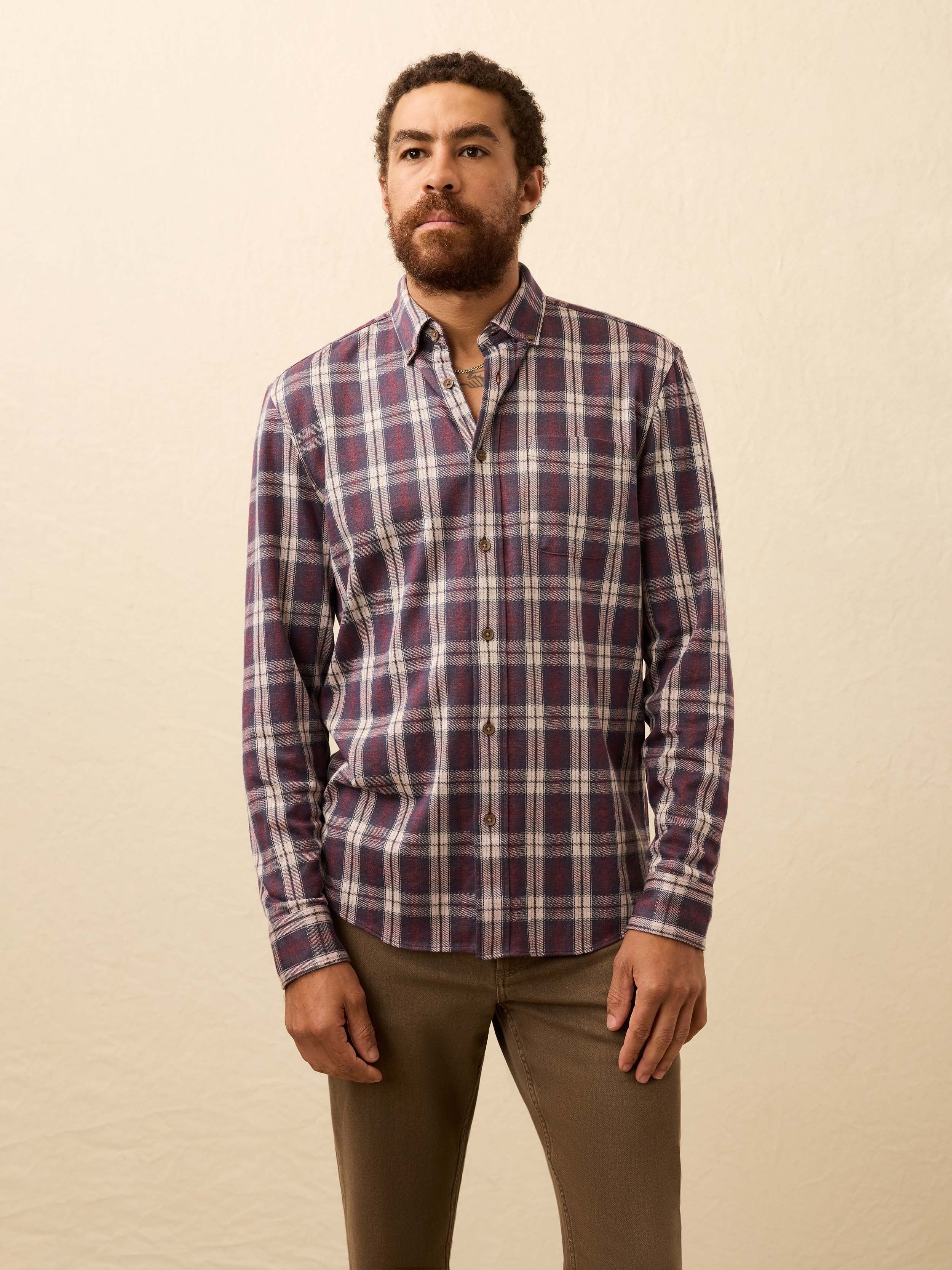 Coastline Knit Shirt - Burgundy Oak Plaid