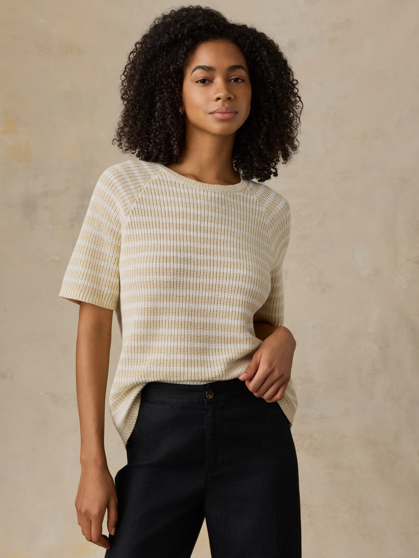Miramar Linen Tee - Sand Lines