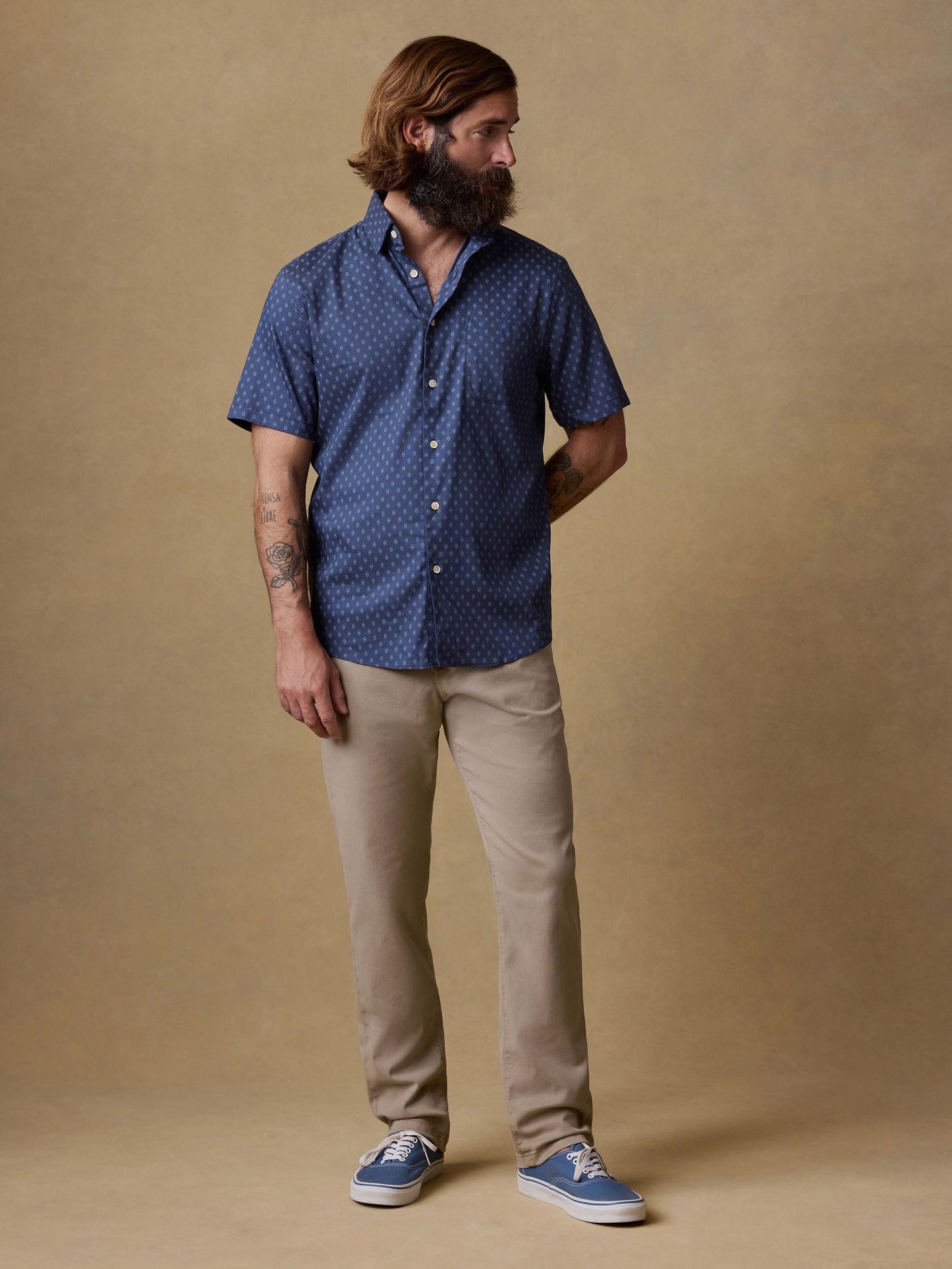 Short-Sleeve MovementTM Monterey Shirt - Navy Dusk Diamond