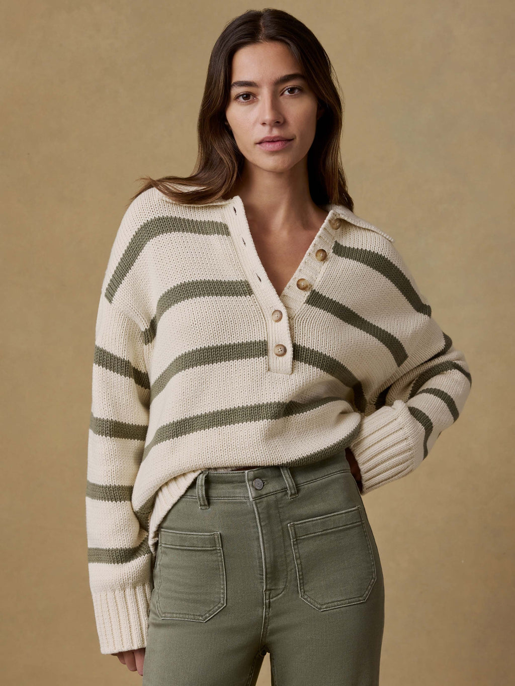 Sunwashed Cotton Polo Sweater - Antique Stripe