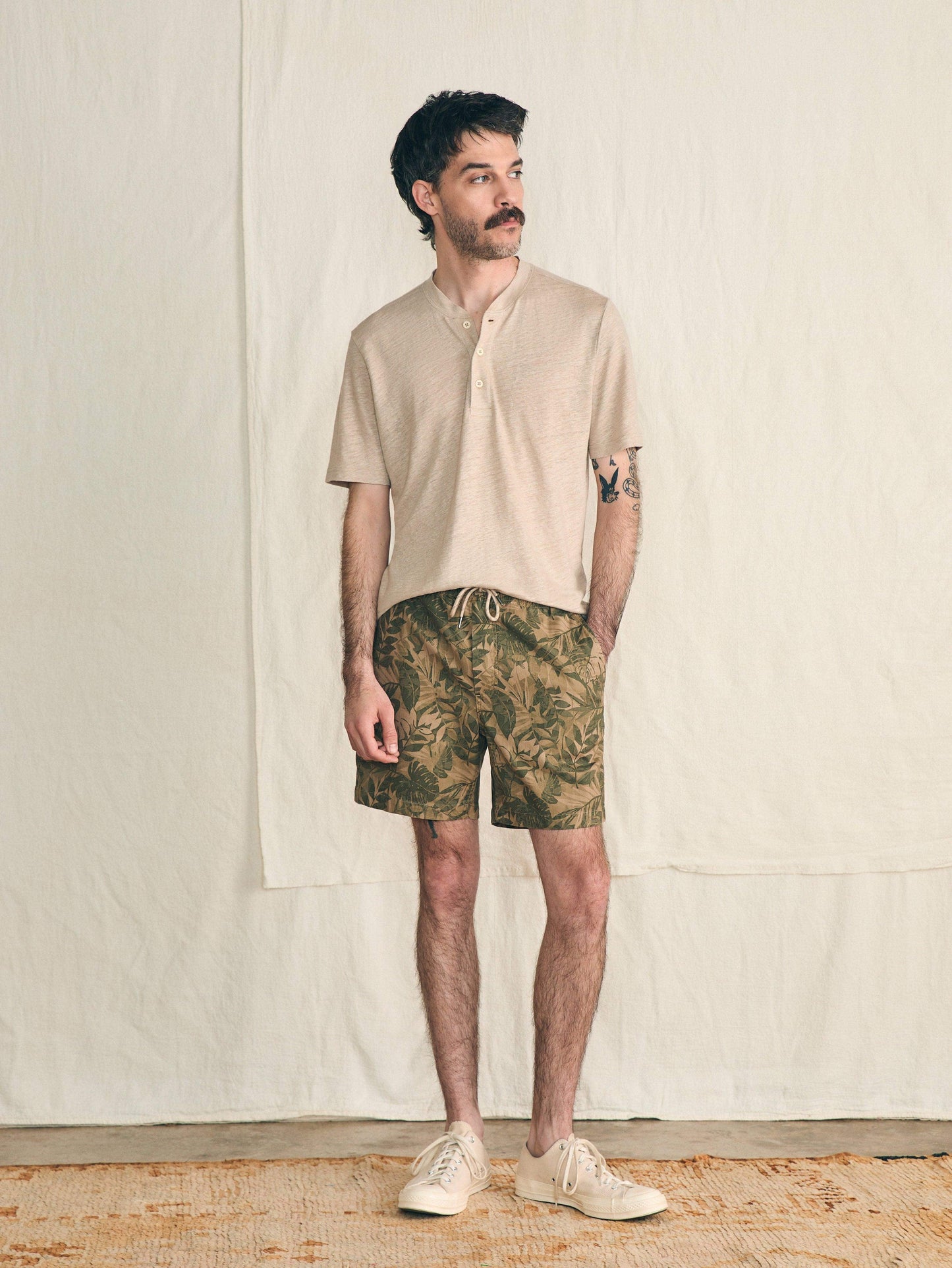 Essential Drawstring Short (6.5") - Olive Jungle Tropical
