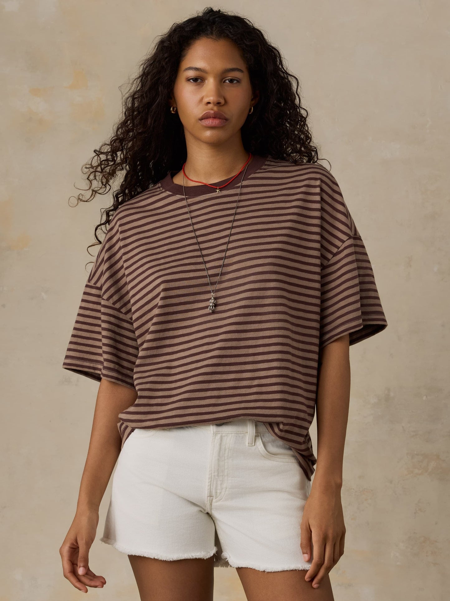 Sunwashed Boyfriend Tee - Coffee Sand Stripe