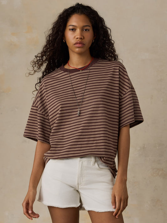Sunwashed Boyfriend Tee - Coffee Sand Stripe