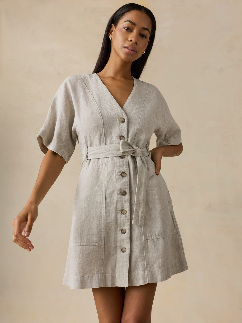 Sun Strider Linen Camille Mini Dress - Flax