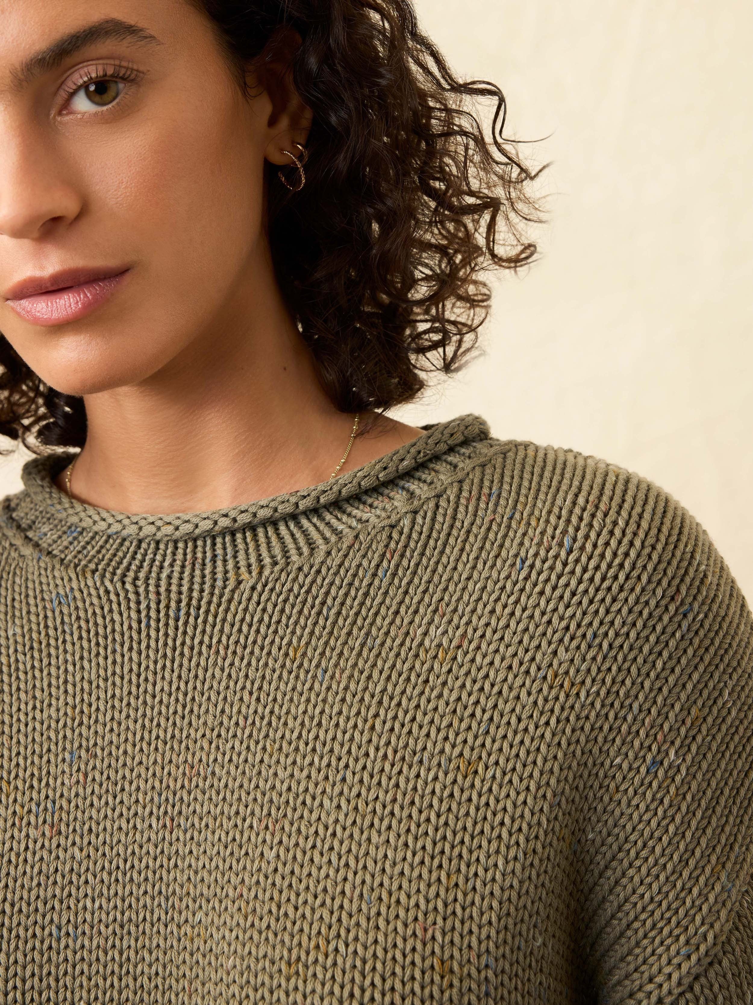 Sunwashed Cotton Roll Neck Sweater - Sage