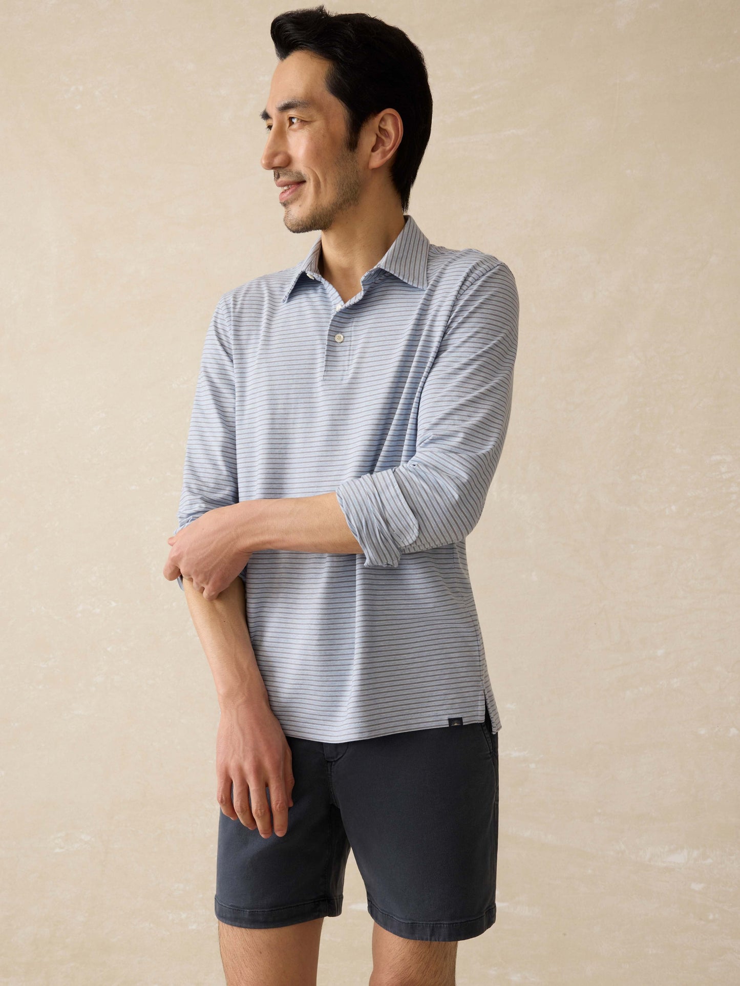 Long-Sleeve MovementTM Polo - Sea Shadow Stripe