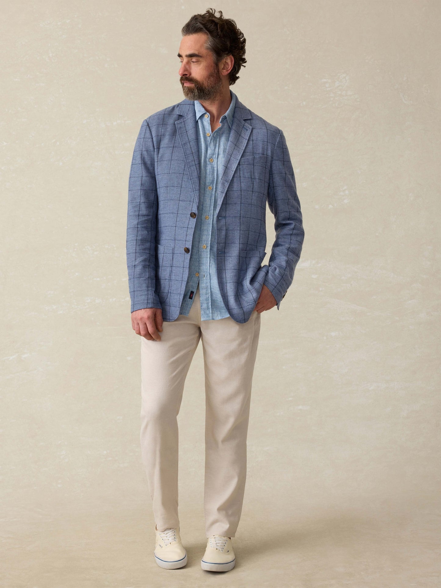 MovementTM Linen Blazer - Storm Cape Windowpane