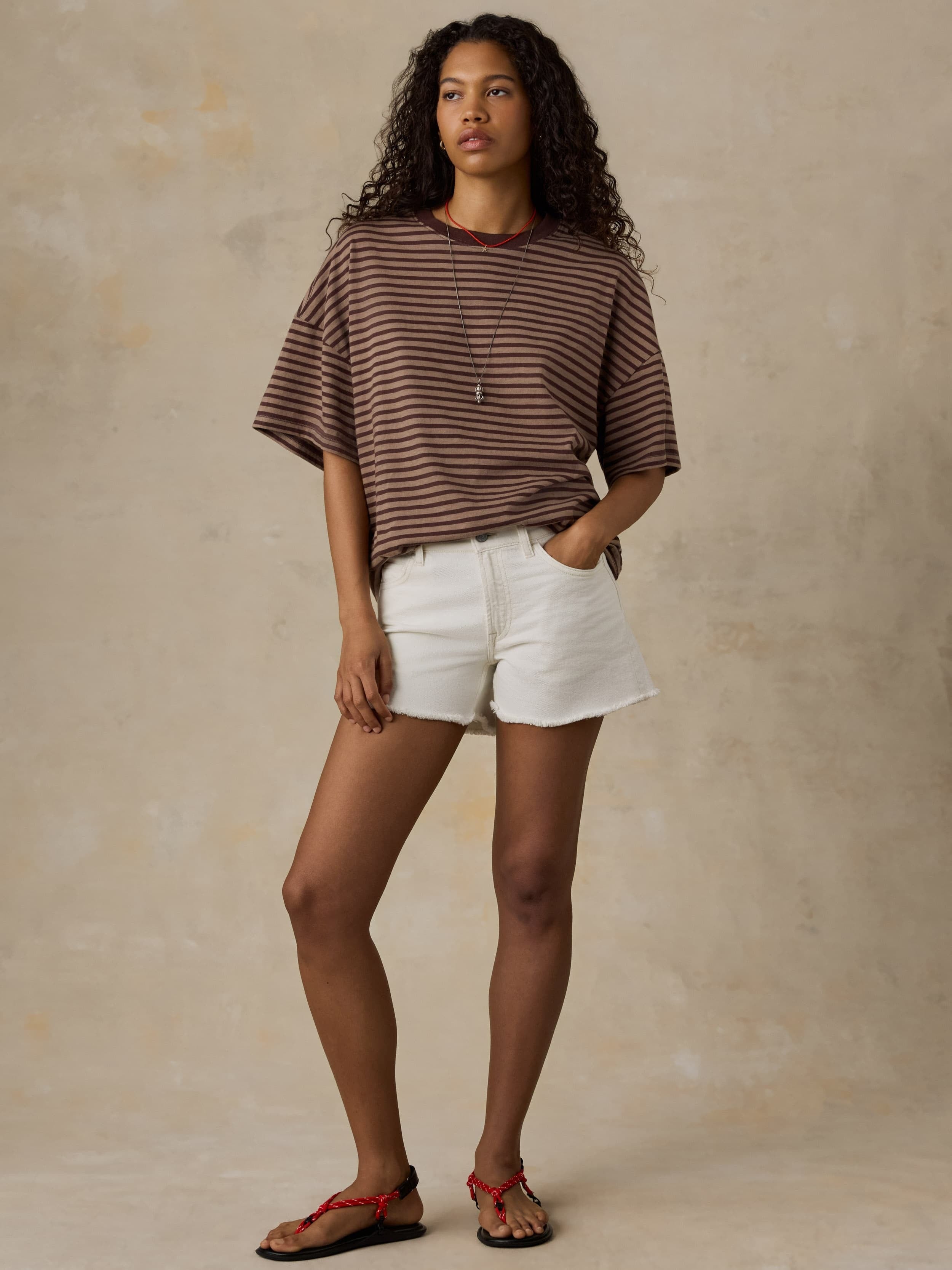 Sunwashed Boyfriend Tee - Coffee Sand Stripe