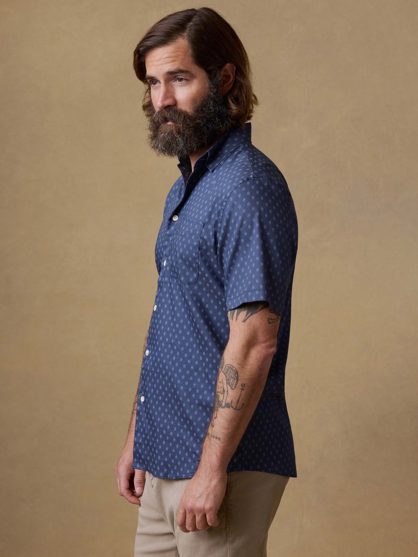 Short-Sleeve MovementTM Monterey Shirt - Navy Dusk Diamond