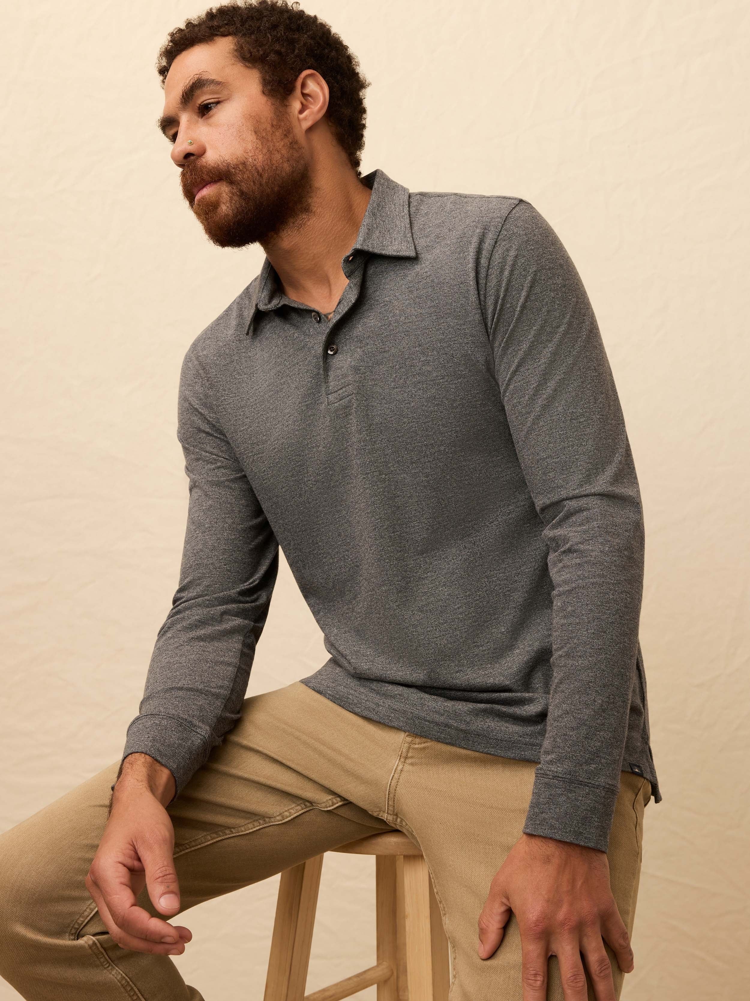 Long-Sleeve MovementTM Pique Polo - Dusty Iron Heather