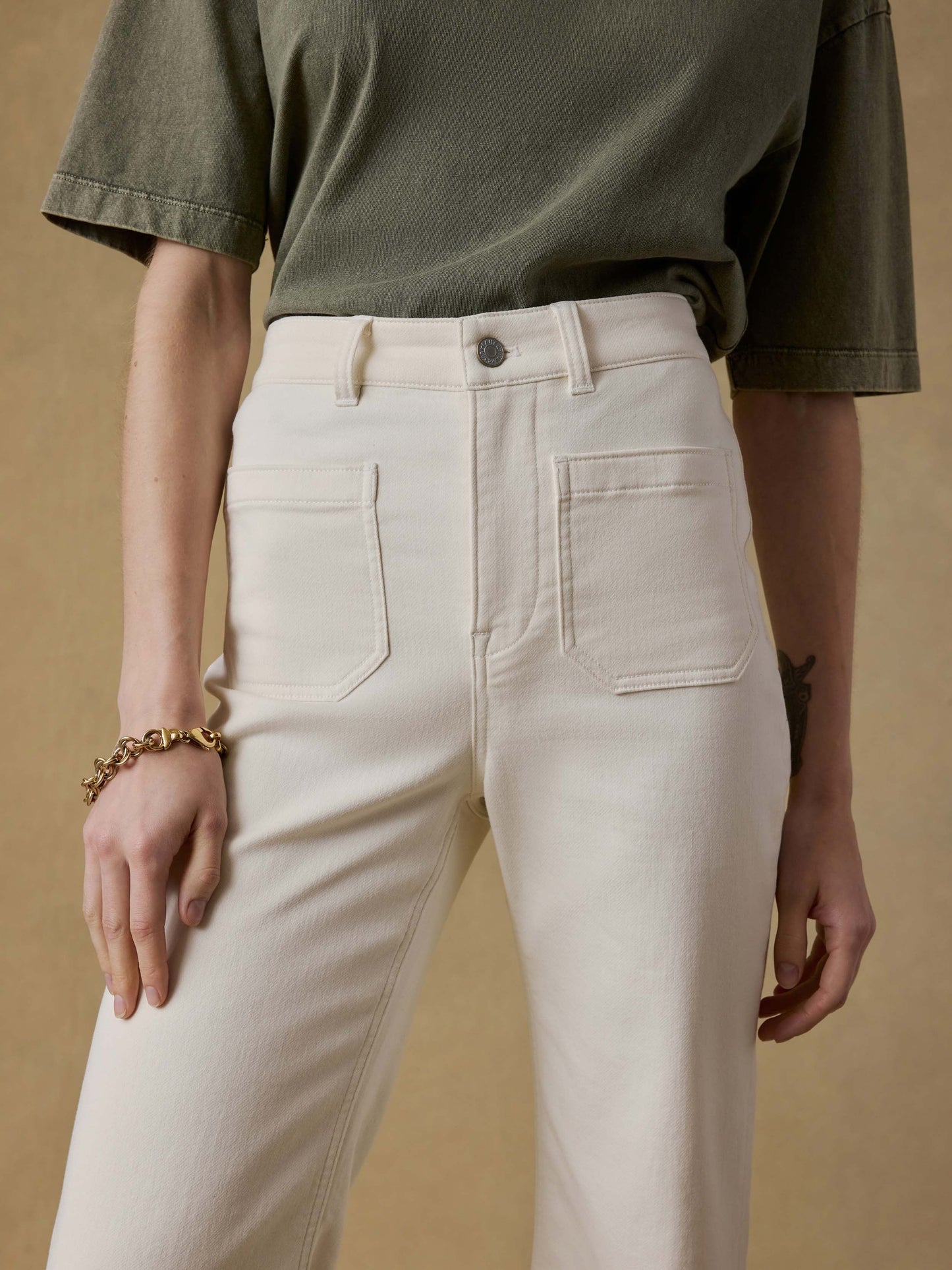 Stretch Terry Patch Pocket Ankle Pant - Egret