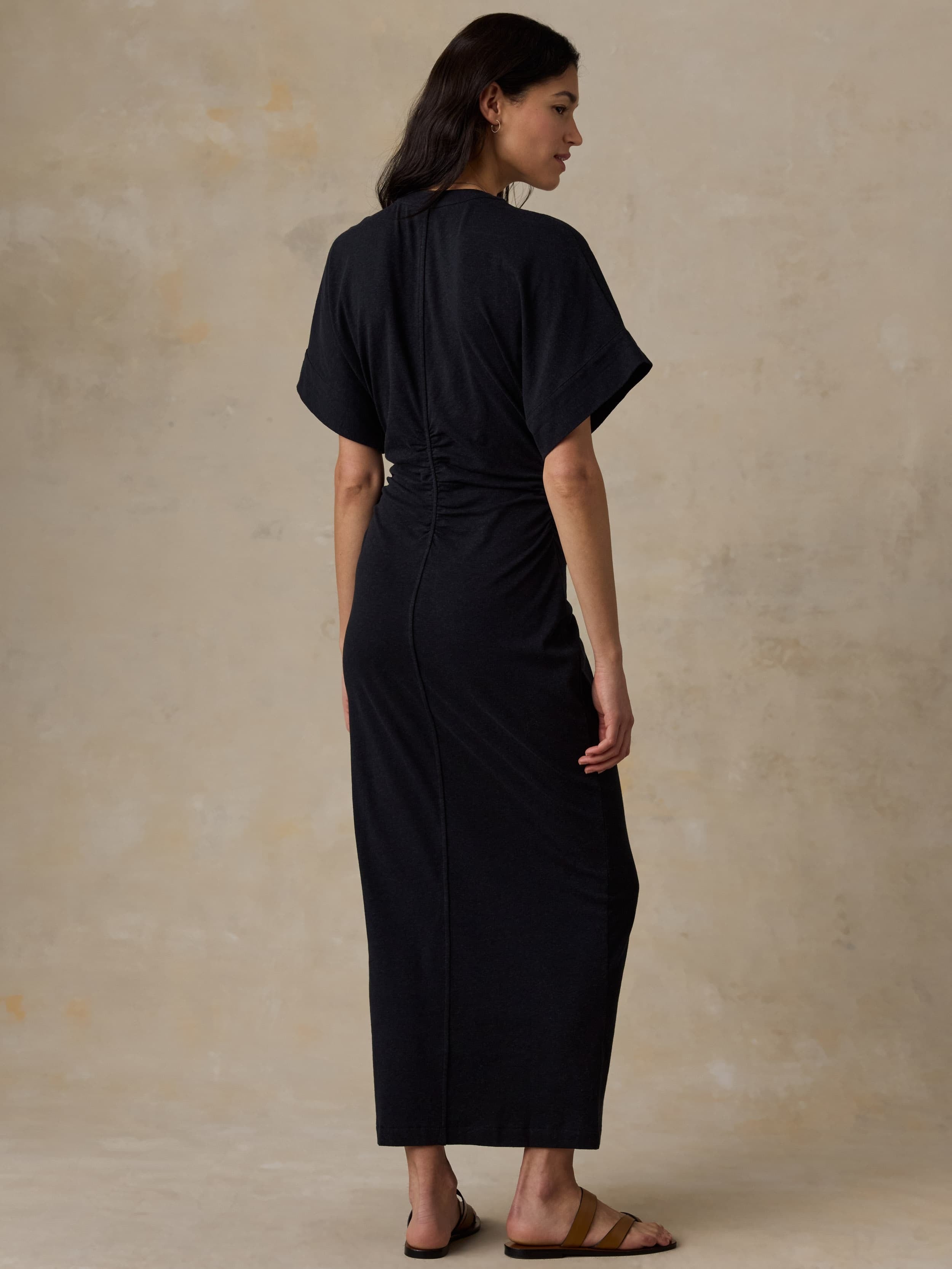 Cotton Hemp Maxi Dress - Black