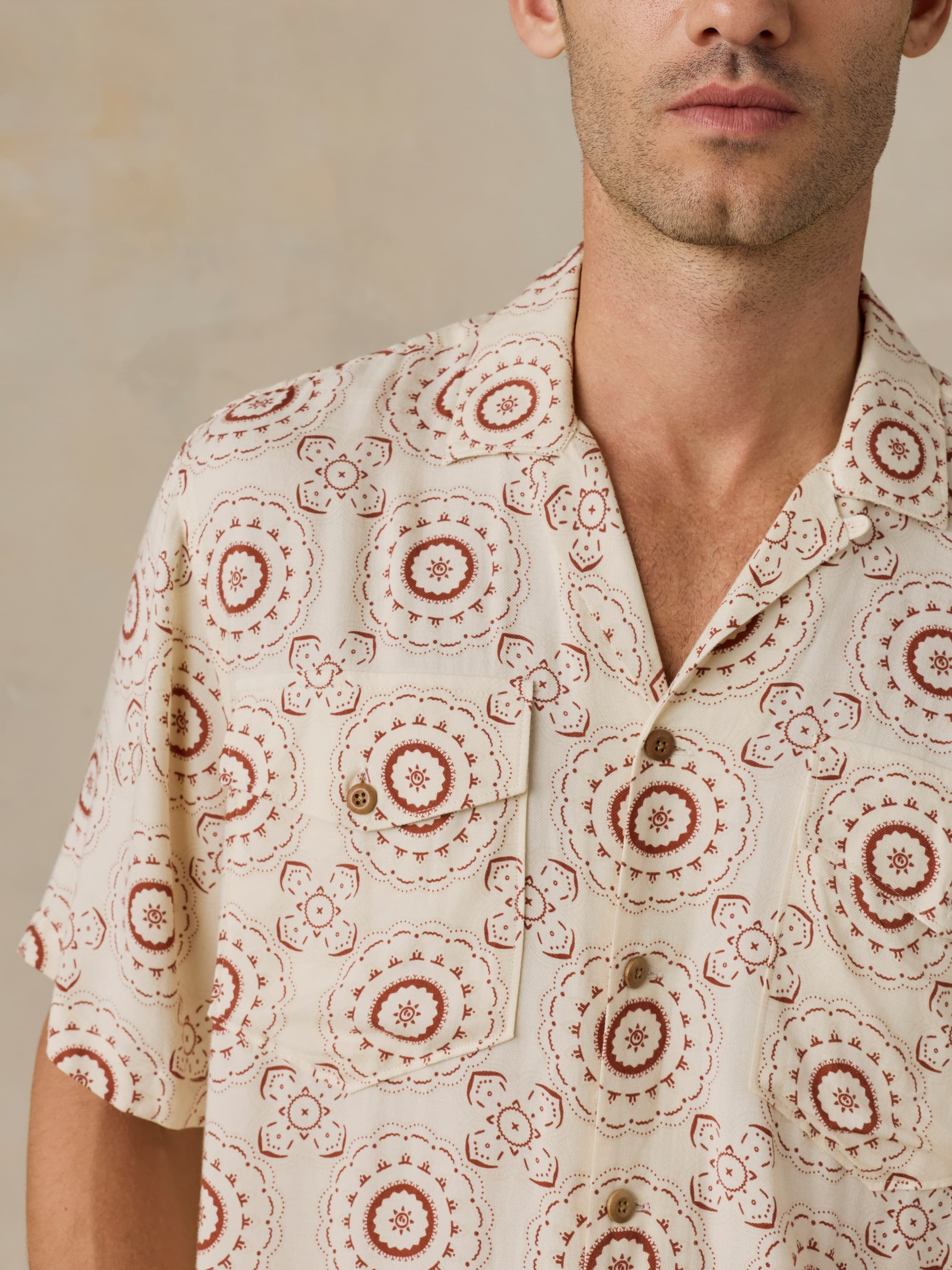 Short-Sleeve Bali Camp Shirt - Cream Sunburst Bloom